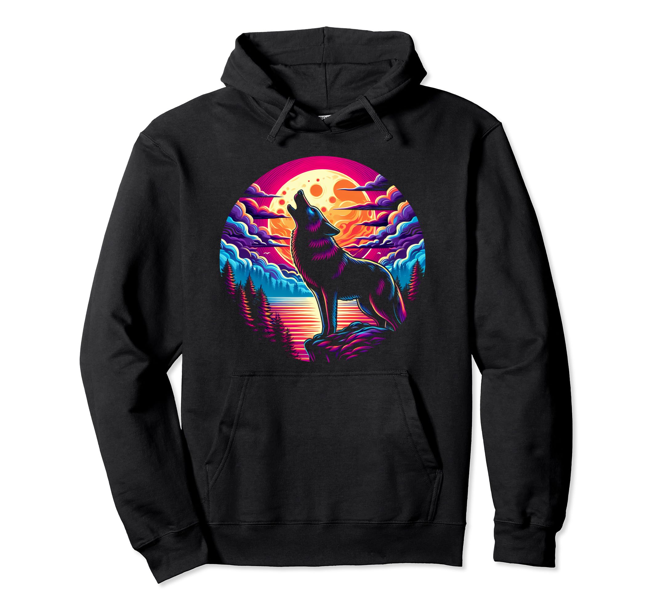 Vaporwave Aesthetic Howling Wolf Hoodie - Streetwear Style Unisex - T-Shirt, Sweatshirt, Hoodie