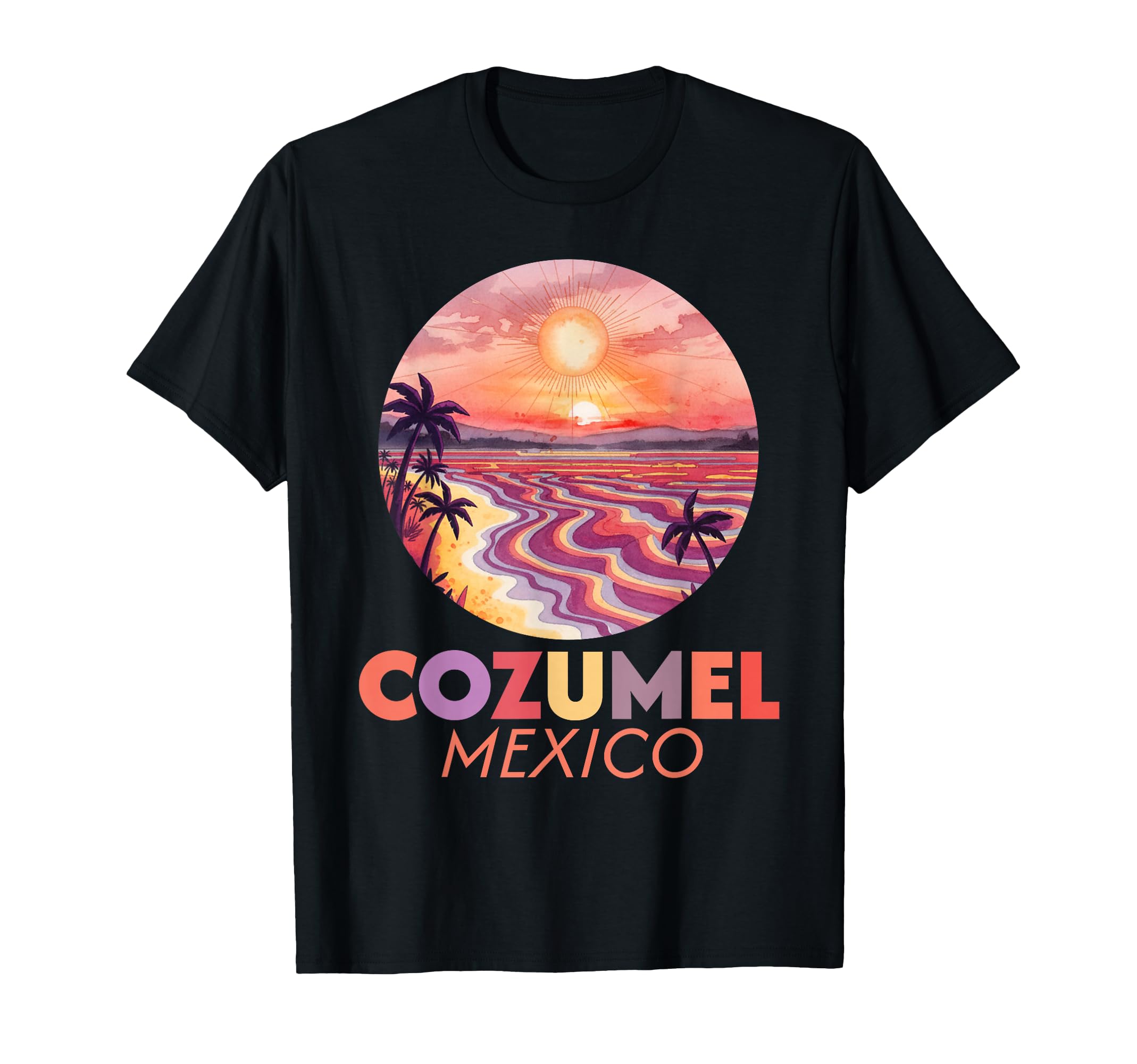 Cozumel Mexico Sunset Tropical Beach T-Shirt - Custom Art Print Men Women - T-Shirt, Sweatshirt, Hoodie