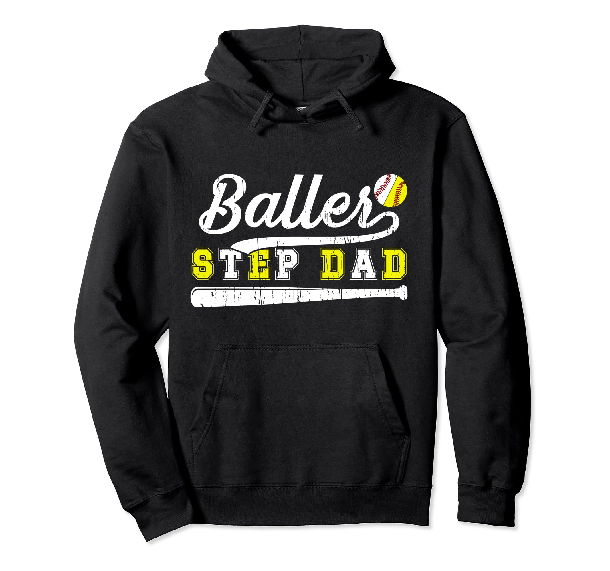 Baller Step Dad Proud Baseball Softball Hoodie - Novelty Apparel Unisex - T-Shirt, Sweatshirt, Hoodie