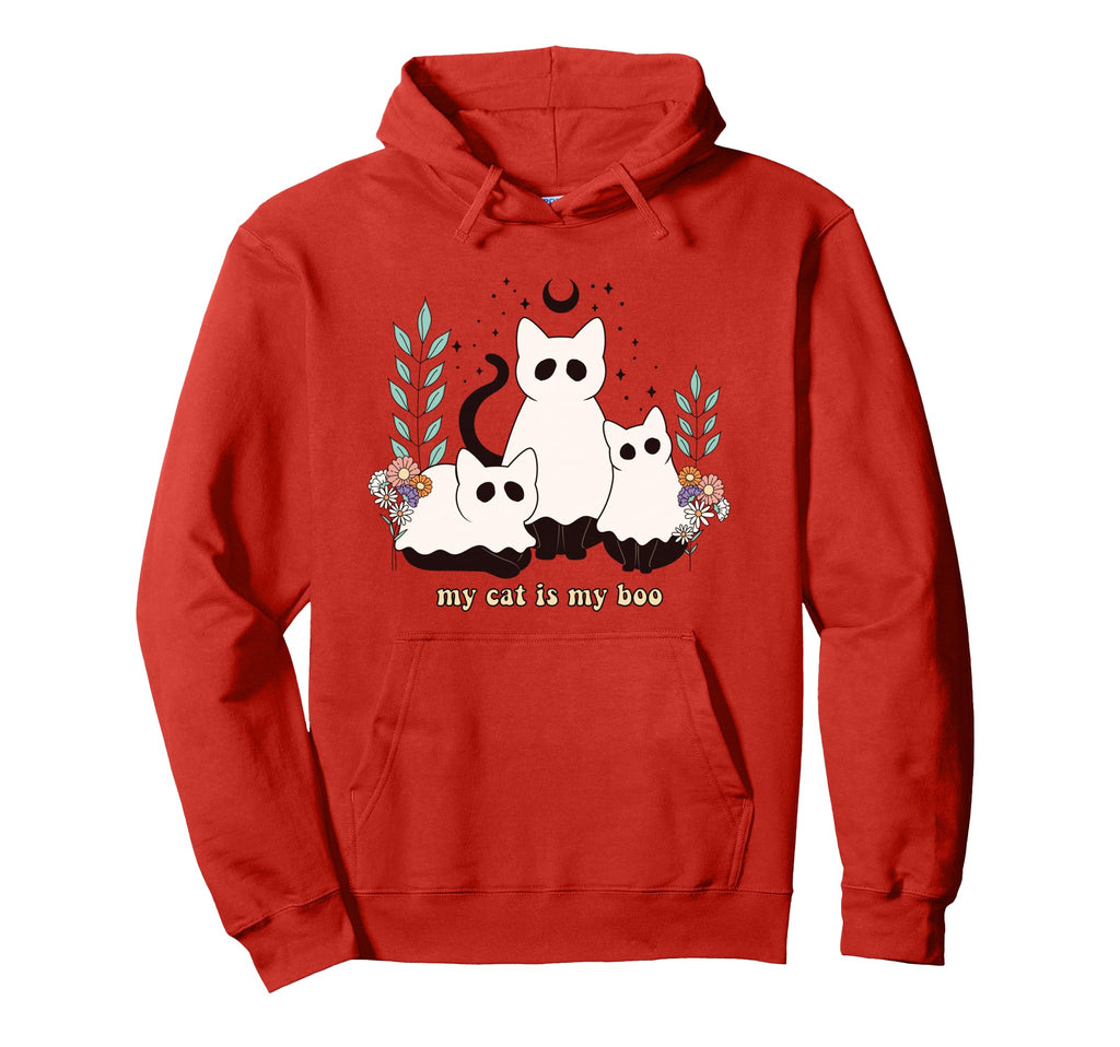 Ghost Cats Halloween Witchy Boho Floral Hoodie - Graphic Print for Adults - T-Shirt, Sweatshirt, Hoodie