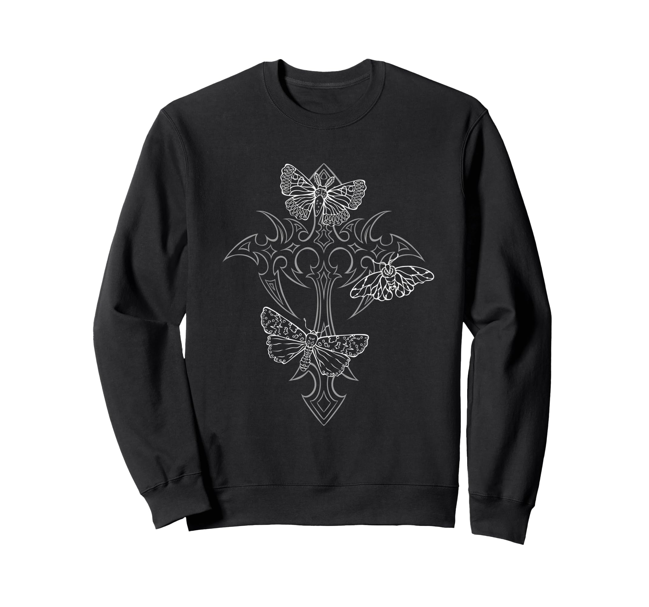 Gothic Cross Moth Grunge Aesthetic Y2K Sweatshirt - Unique Graphic Unisex - T-Shirt, Sweatshirt, Hoodie