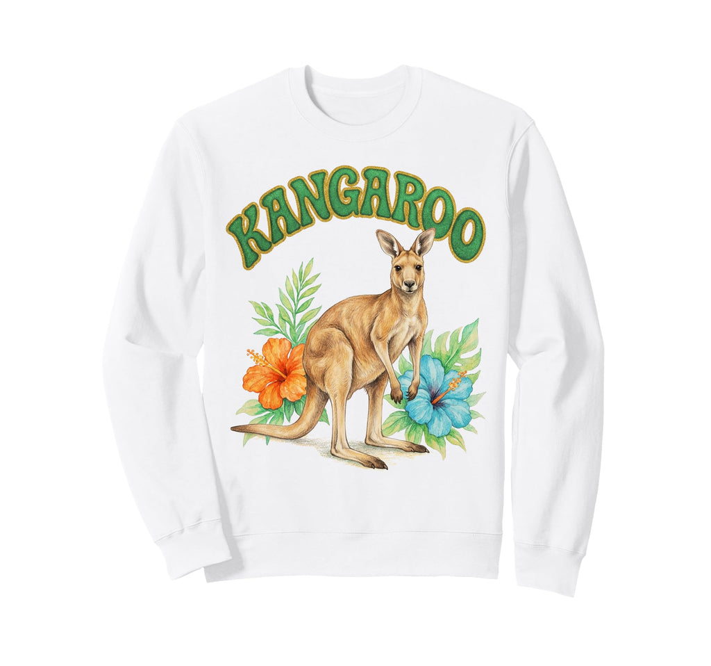 Kangaroo Groovy Floral Kangaroo Sweatshirt - Trendy Graphic for Adults - T-Shirt, Sweatshirt, Hoodie