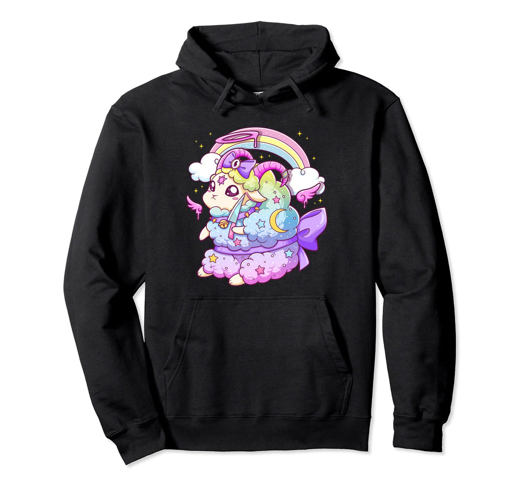 Kawaii Pastel Goth Creepy Rainbow Sheep Hoodie - Unique Graphic Men Women - T-Shirt, Sweatshirt, Hoodie