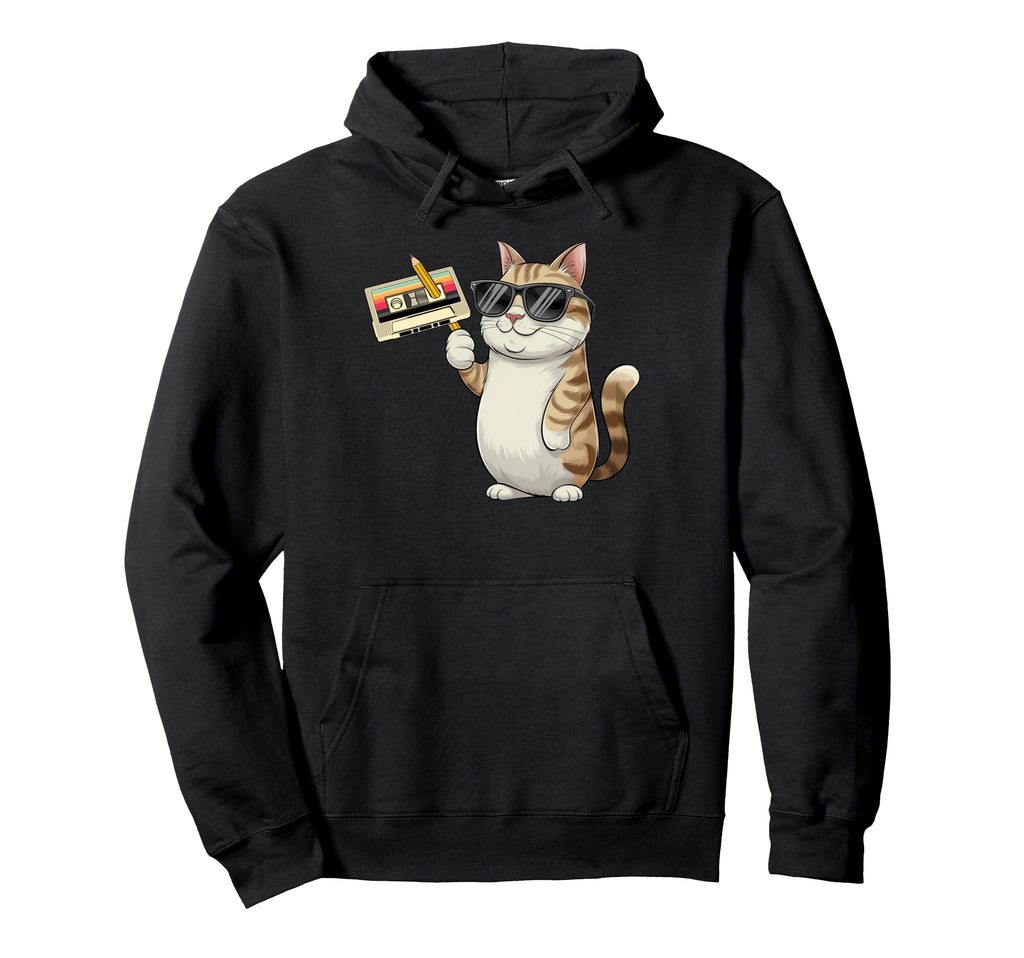 Cassette Tape And Pencil Meme Cat 90S Hoodie - Novelty Apparel Men Women - T-Shirt, Sweatshirt, Hoodie