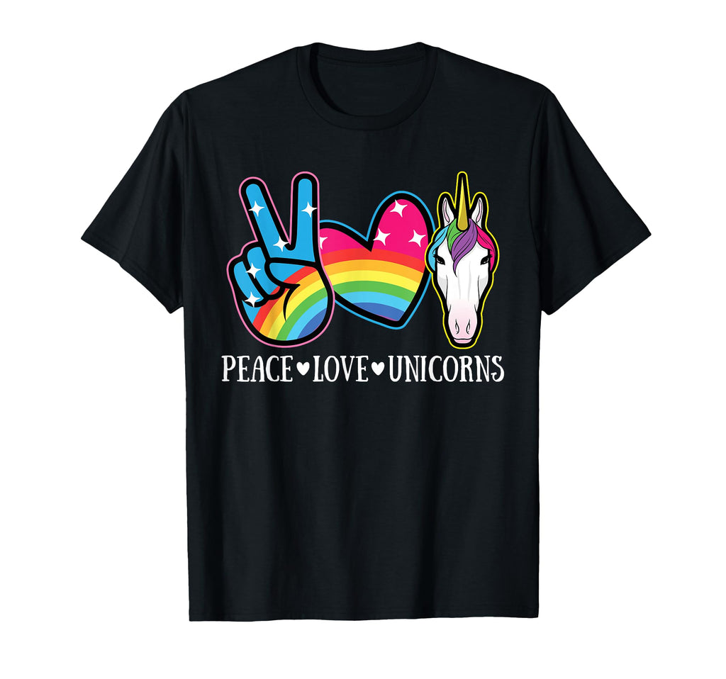 Peace Love Unicorn Rainbow Hippie T-Shirt - Fun Novelty Design Men Women - T-Shirt, Sweatshirt, Hoodie