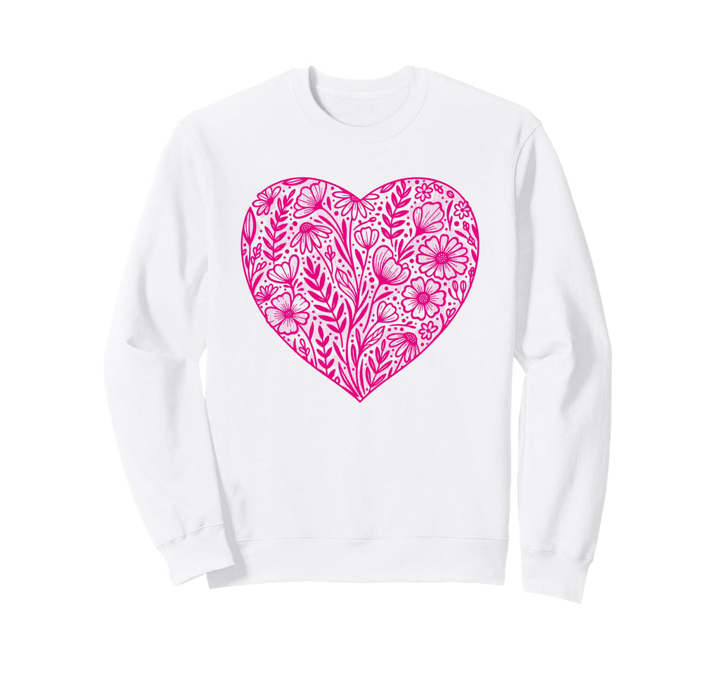 Boho Wildflowers Watercolor Heart Sweatshirt - Custom Art Print Men Women - T-Shirt, Sweatshirt, Hoodie