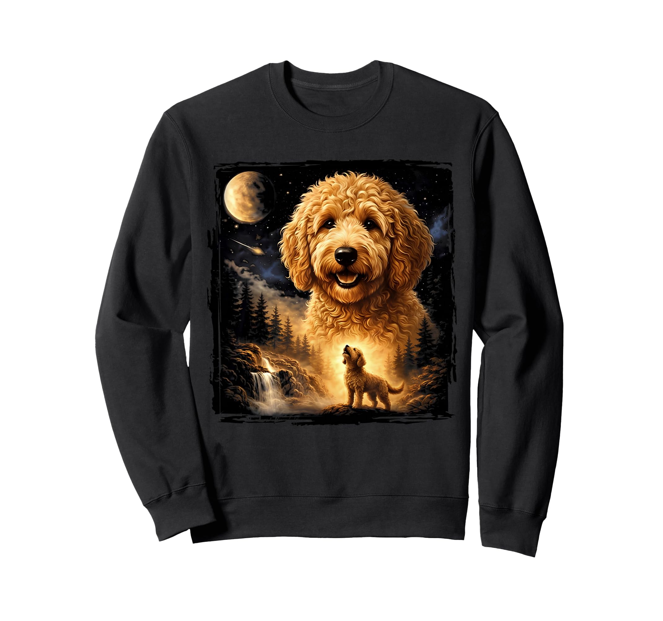 90S Goldendoodle Howling Moon Sweatshirt - Unique Graphic Men Women - T-Shirt, Sweatshirt, Hoodie