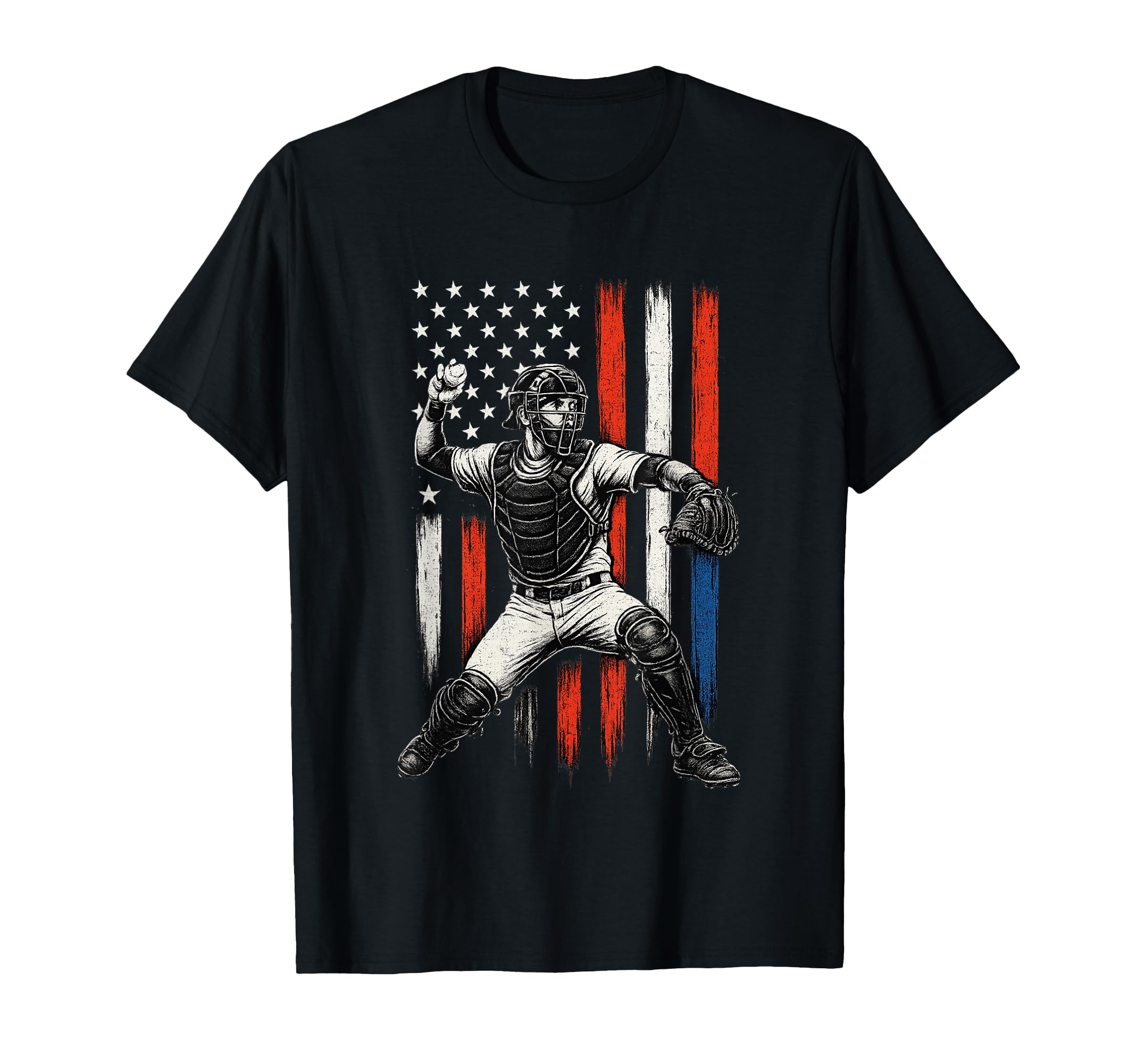 Baseball American Flag Patriotic T-Shirt - Trendy Graphic for Adults - T-Shirt, Sweatshirt, Hoodie