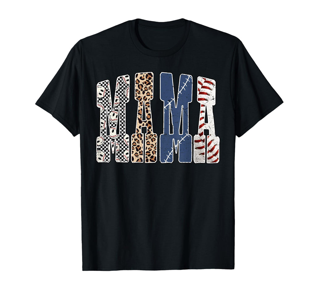 Baseball Mama Leopard Checkered T-Shirt - Fun Novelty Design for Adults - T-Shirt, Sweatshirt, Hoodie