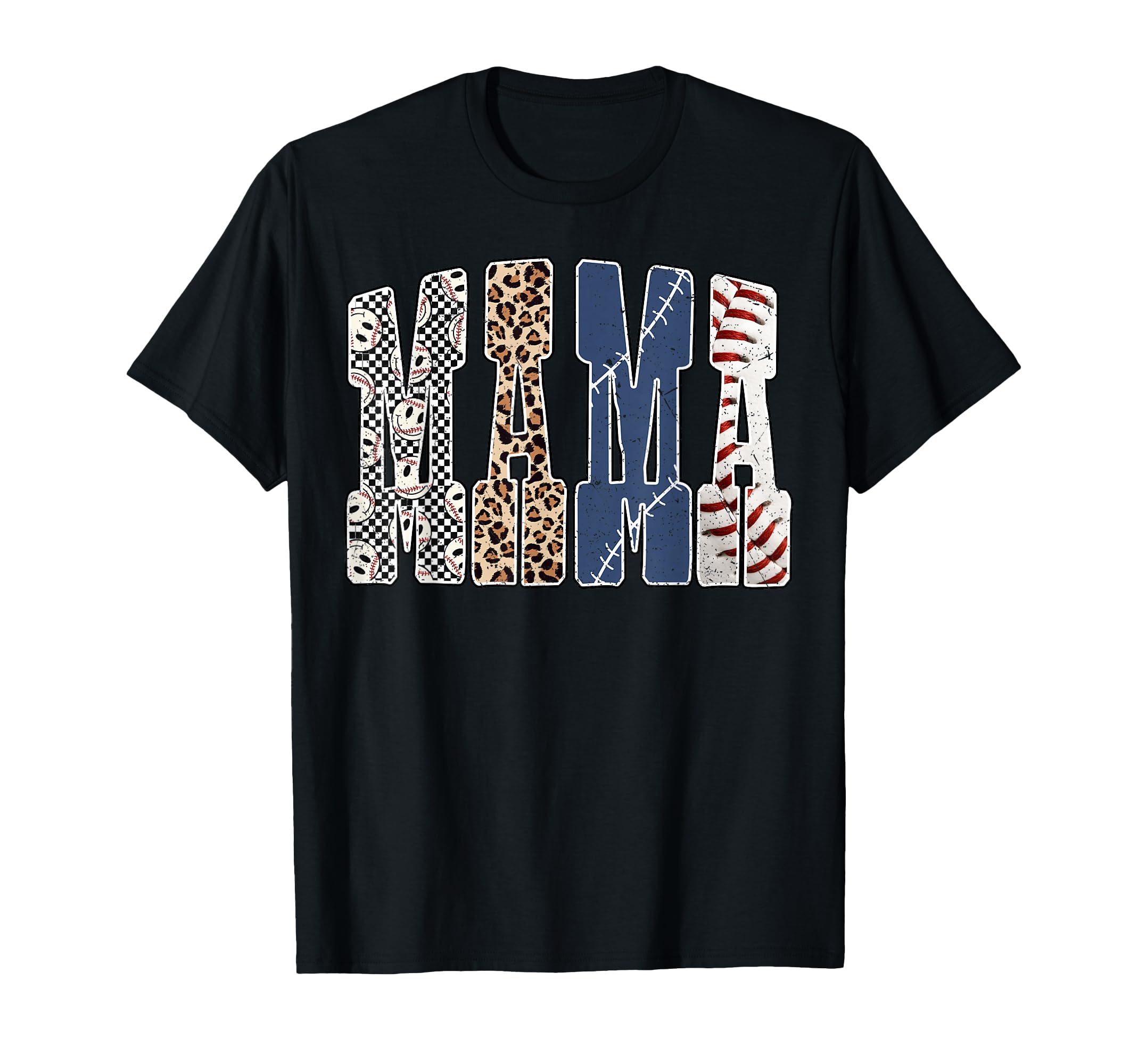 Baseball Mama Leopard Checkered T-Shirt - Fun Novelty Design for Adults - T-Shirt, Sweatshirt, Hoodie
