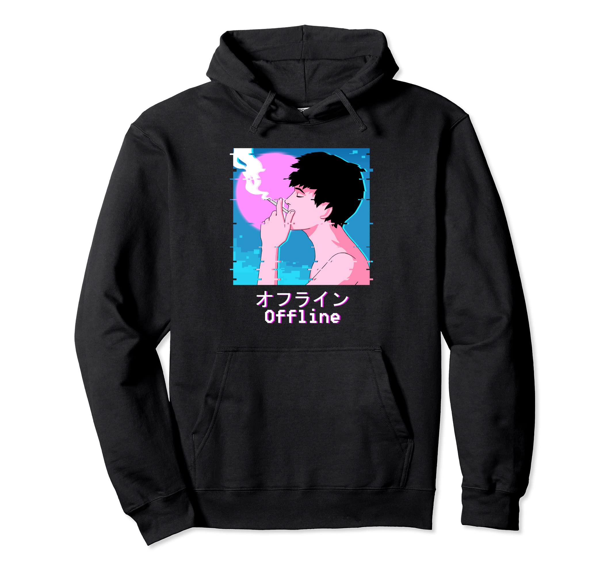 Sad Smoking Offline Japanese Aesthetic Hoodie - Aesthetic Graphic Unisex - T-Shirt, Sweatshirt, Hoodie