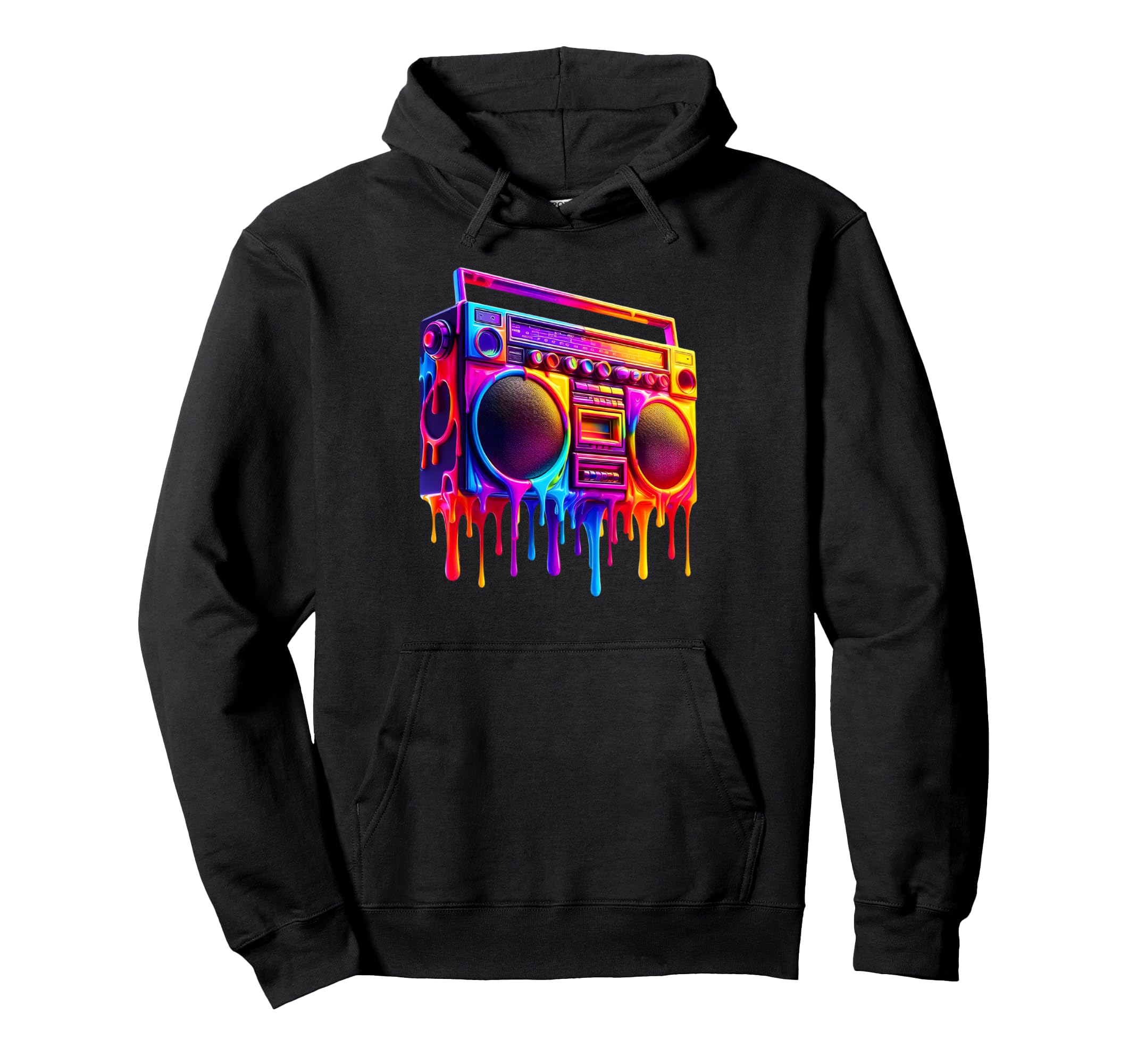 Dripping Paint Boombox Old School 80S Hoodie - Casual Everyday Wear Unisex - T-Shirt, Sweatshirt, Hoodie