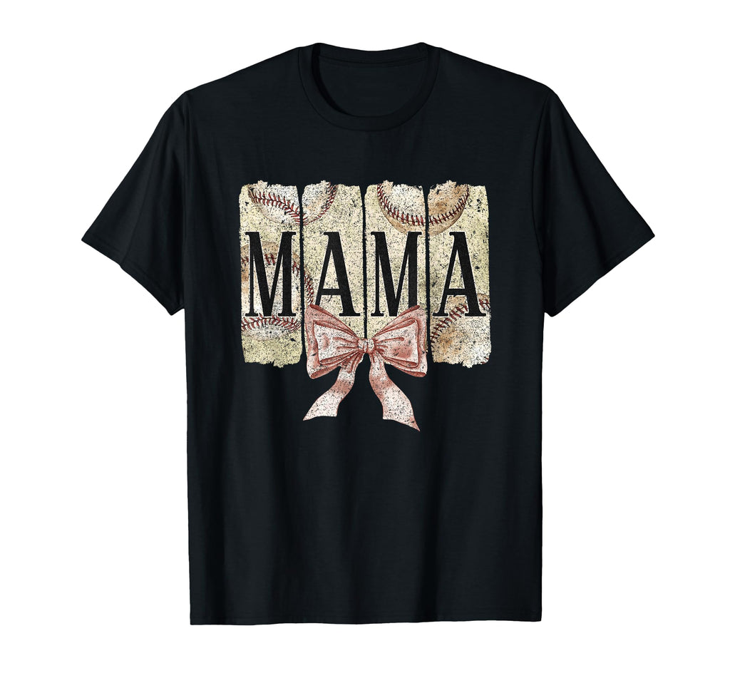 Mama Baseball Bow Rustic T-Shirt - Graphic Print Men Women - T-Shirt, Sweatshirt, Hoodie