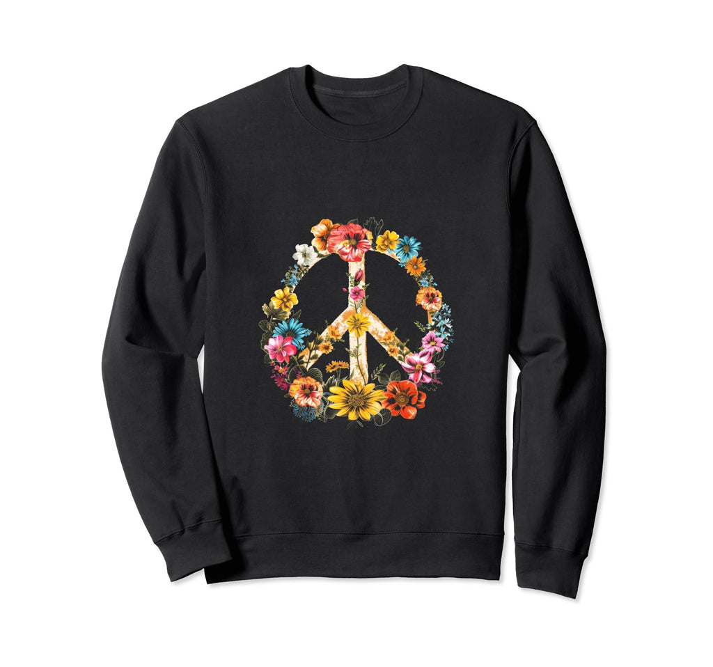 Boho Peace Sign Flowers Peace Sweatshirt - Fun Novelty Design for Adults - T-Shirt, Sweatshirt, Hoodie