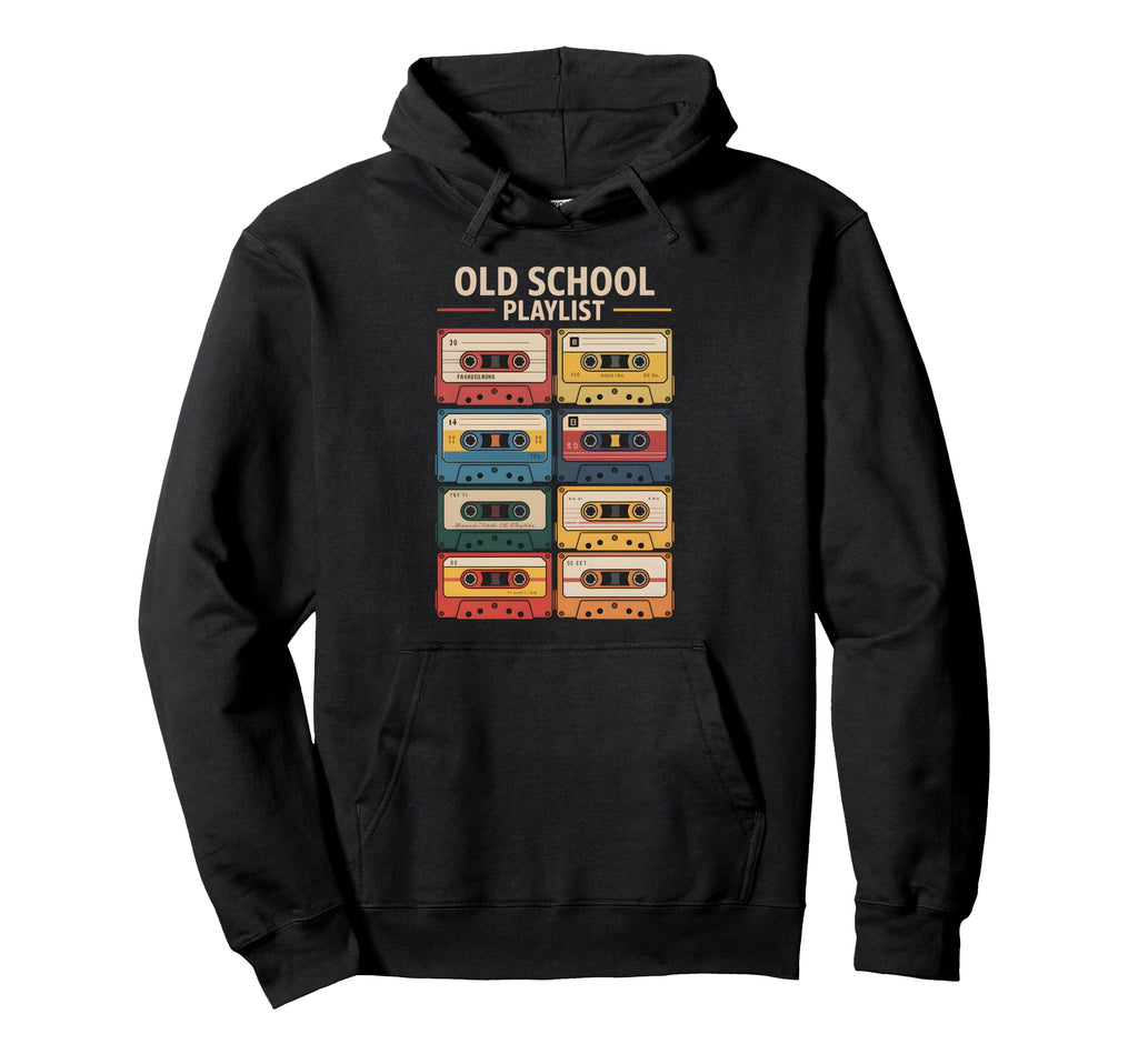 Old School Playlist 80S 90S Cassette Hoodie - Novelty Apparel for Adults - T-Shirt, Sweatshirt, Hoodie