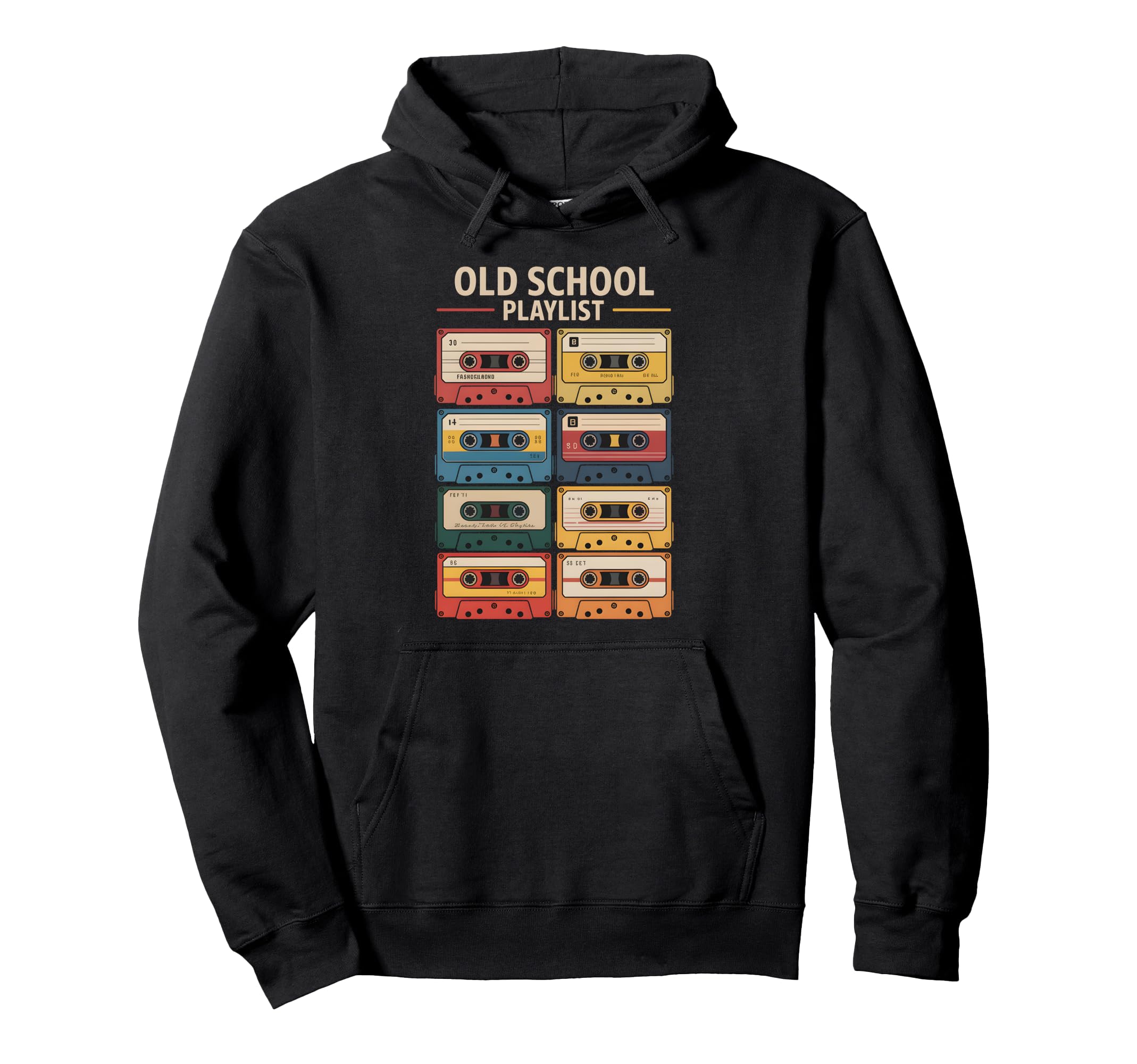 Old School Playlist 80S 90S Cassette Hoodie - Novelty Apparel for Adults - T-Shirt, Sweatshirt, Hoodie