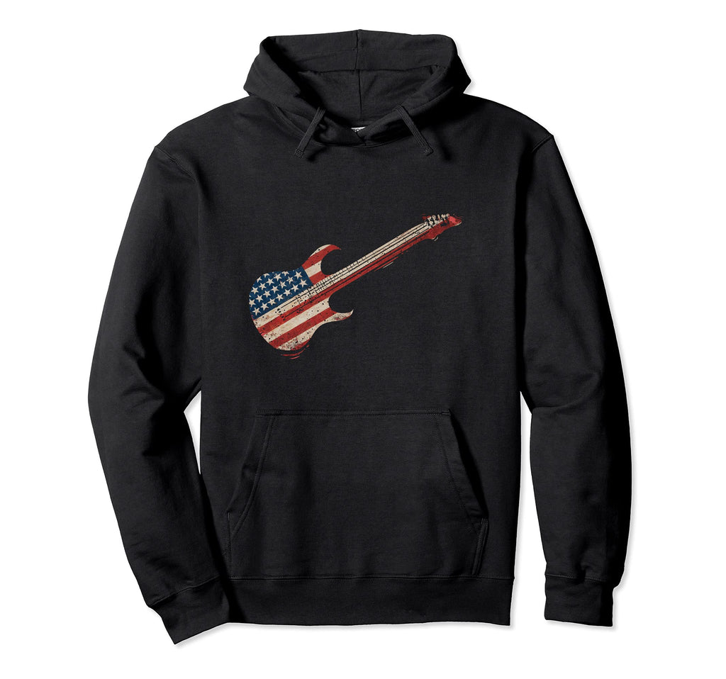 Us American Flag Guitar Musician Distressed Hoodie - Graphic Print Unisex - T-Shirt, Sweatshirt, Hoodie