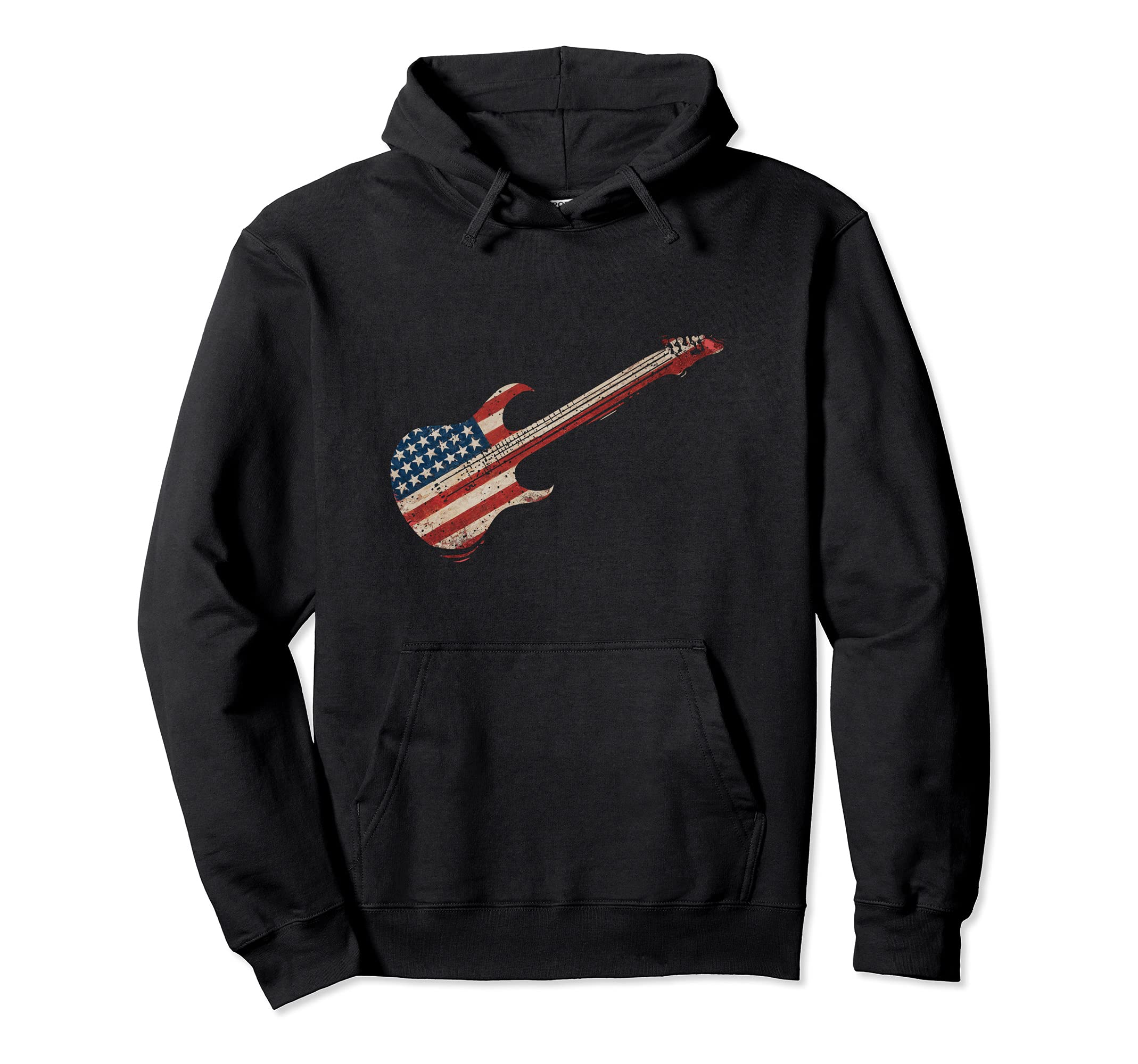 Us American Flag Guitar Musician Distressed Hoodie - Graphic Print Unisex - T-Shirt, Sweatshirt, Hoodie