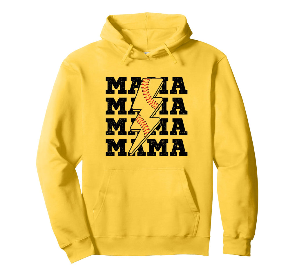 Baseball Mama Distressed Lightning Bolt Hoodie - Trendy Graphic for Adults - T-Shirt, Sweatshirt, Hoodie
