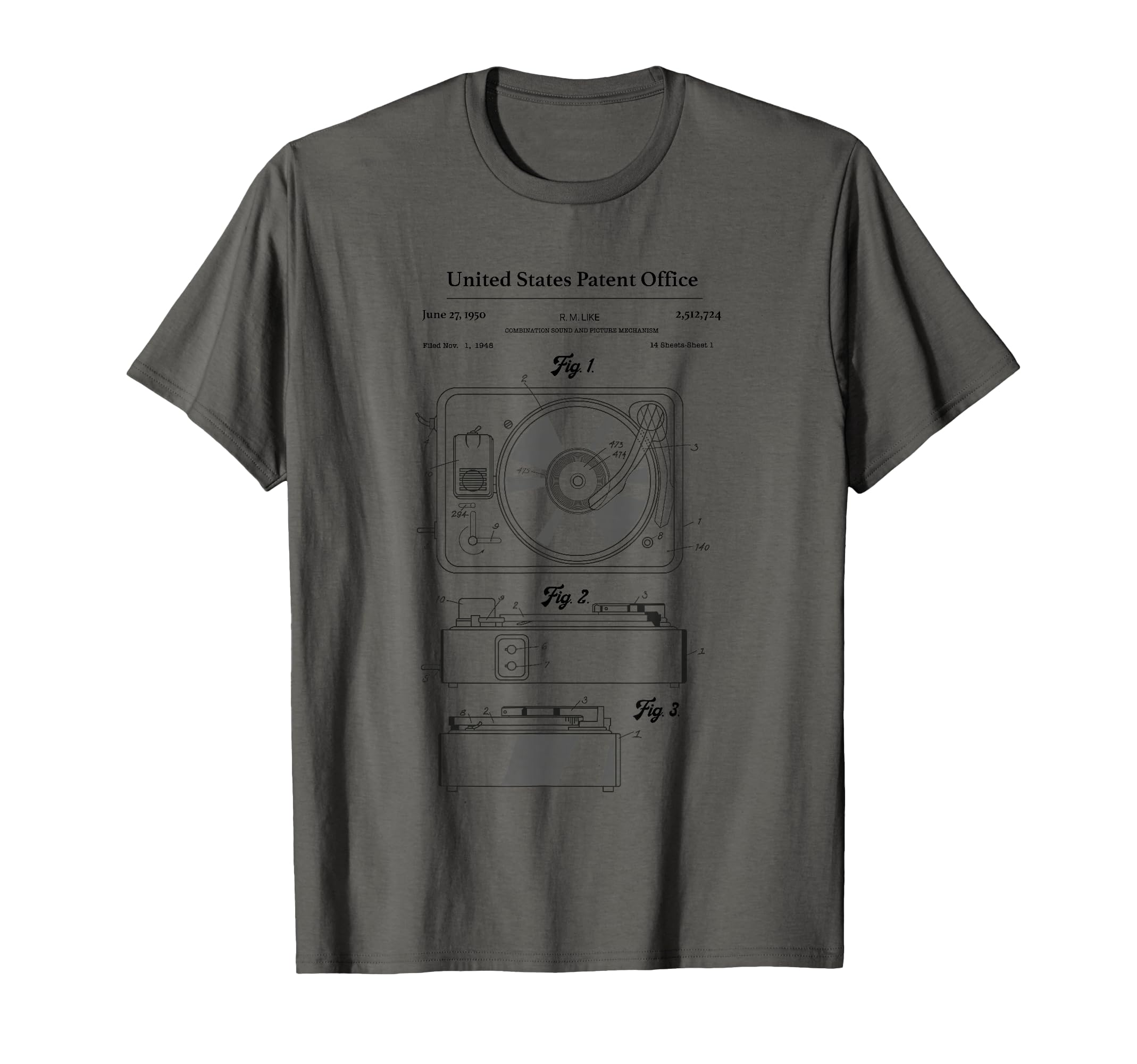 Vinyl Record Player Patent Circuit T-Shirt - Novelty Apparel for Adults - T-Shirt, Sweatshirt, Hoodie