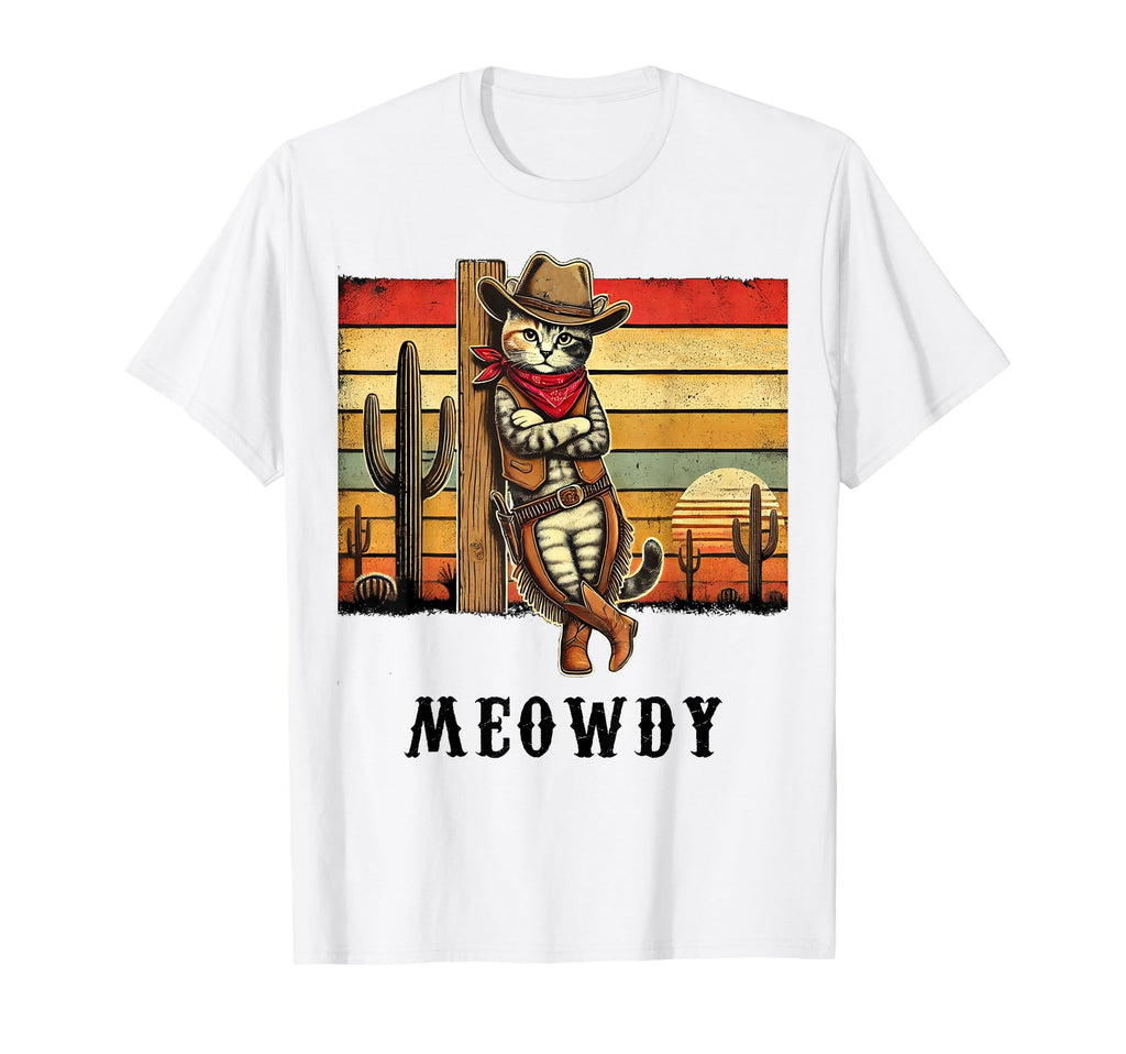 Meowdy Cat Cowboy Cat Desert Cactus T-Shirt - Trendy Graphic Men Women - T-Shirt, Sweatshirt, Hoodie