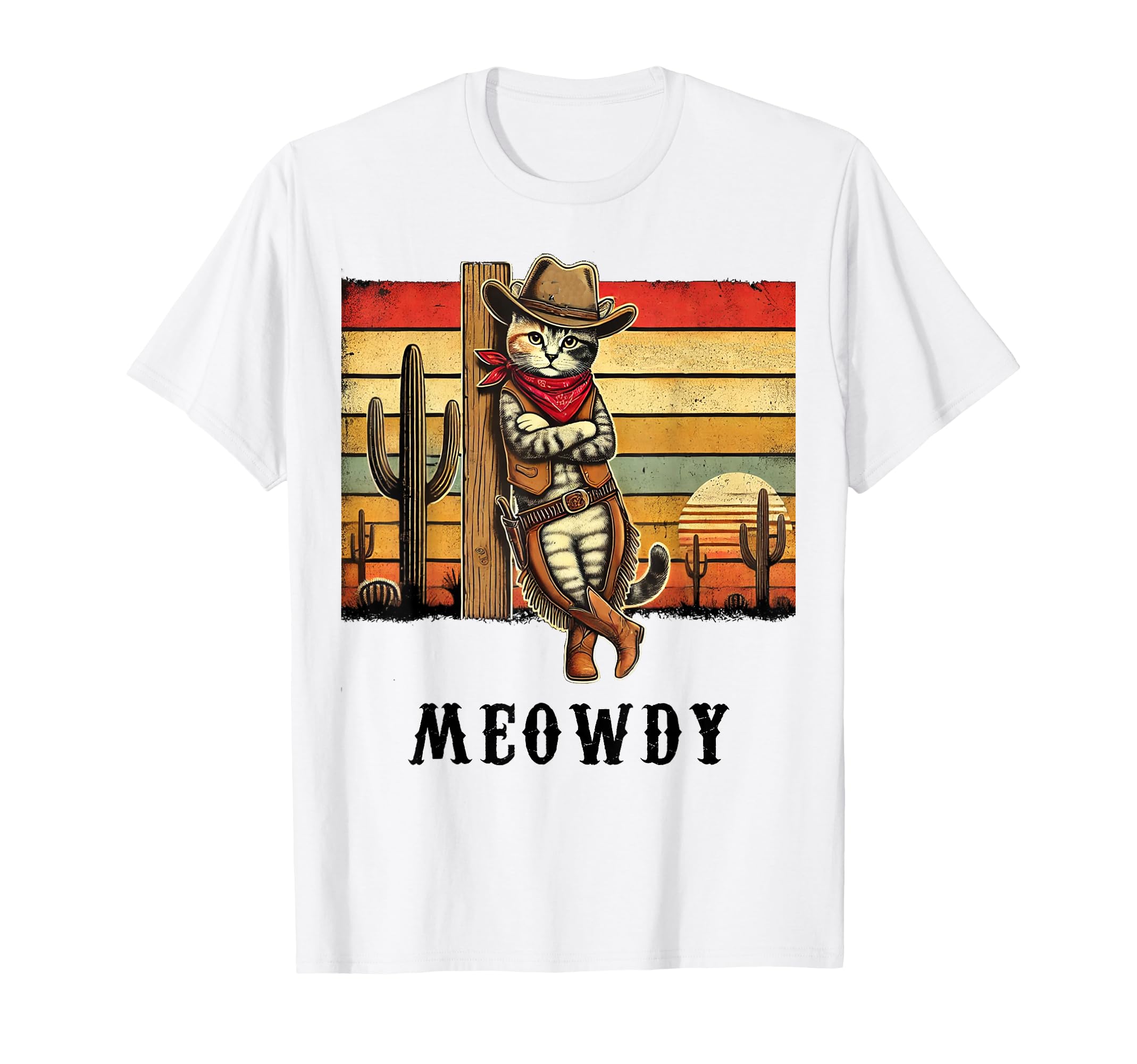 Meowdy Cat Cowboy Cat Desert Cactus T-Shirt - Trendy Graphic Men Women - T-Shirt, Sweatshirt, Hoodie