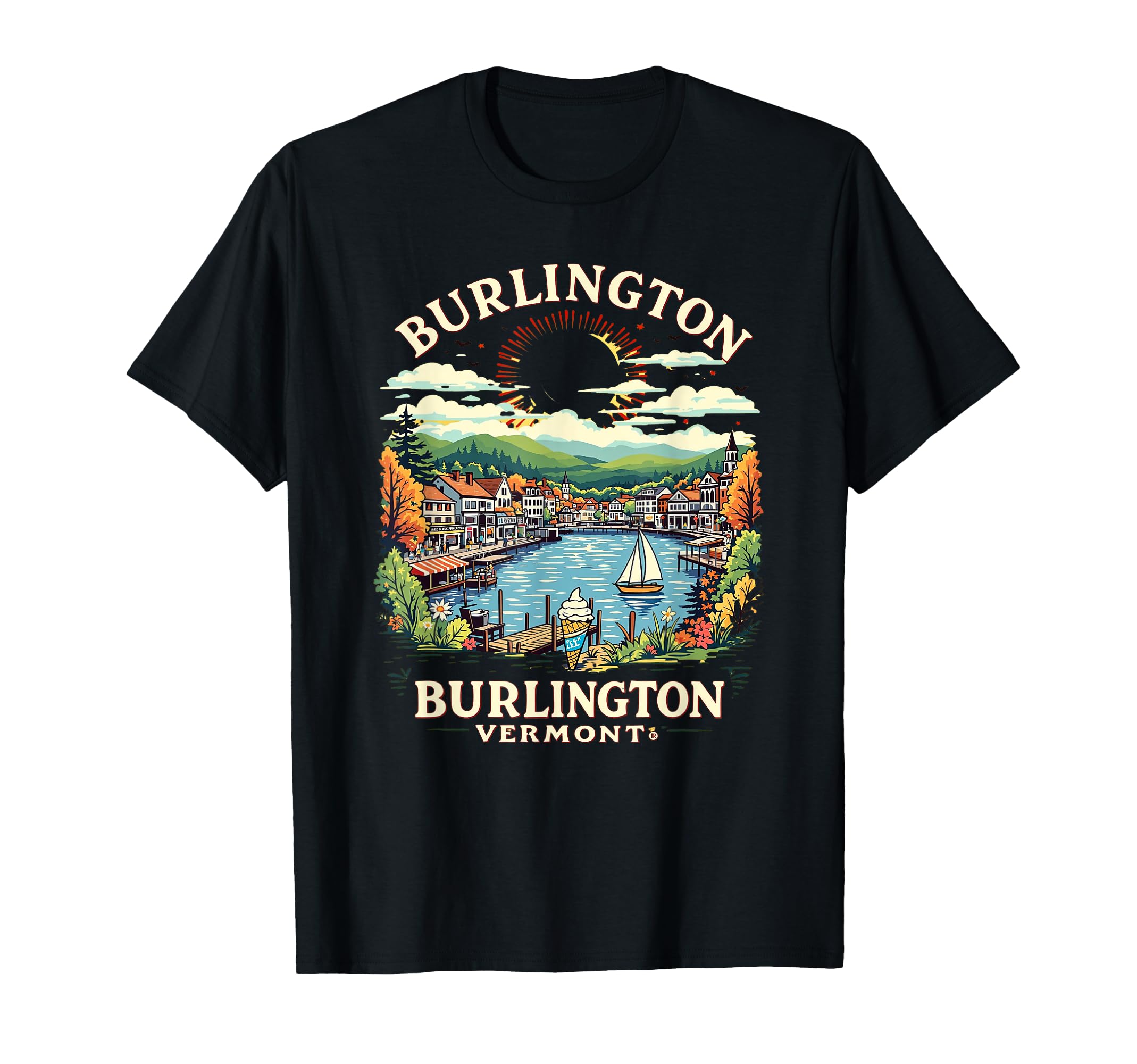 Burlington Vermont Sunset Skyline T-Shirt - Aesthetic Graphic for Adults - T-Shirt, Sweatshirt, Hoodie