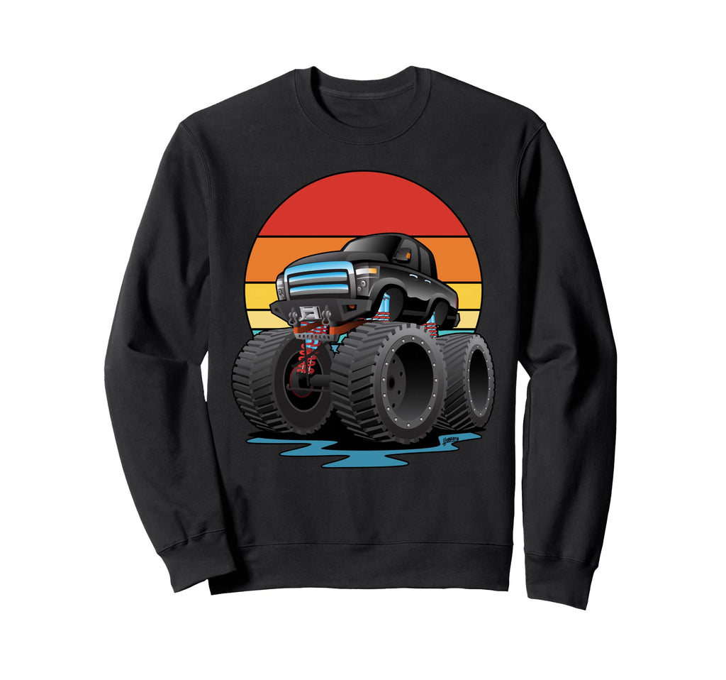 Funny Monster Truck Sunset Cartoon Sweatshirt - Trendy Graphic Men Women - T-Shirt, Sweatshirt, Hoodie