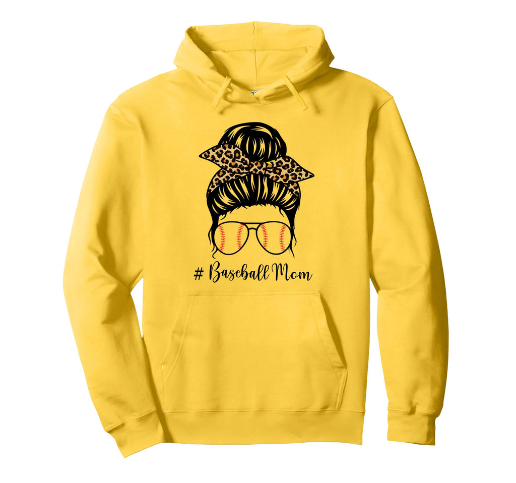 Baseball Mom Messy Bun Mom Softball Hoodie - Graphic Print for Adults - T-Shirt, Sweatshirt, Hoodie