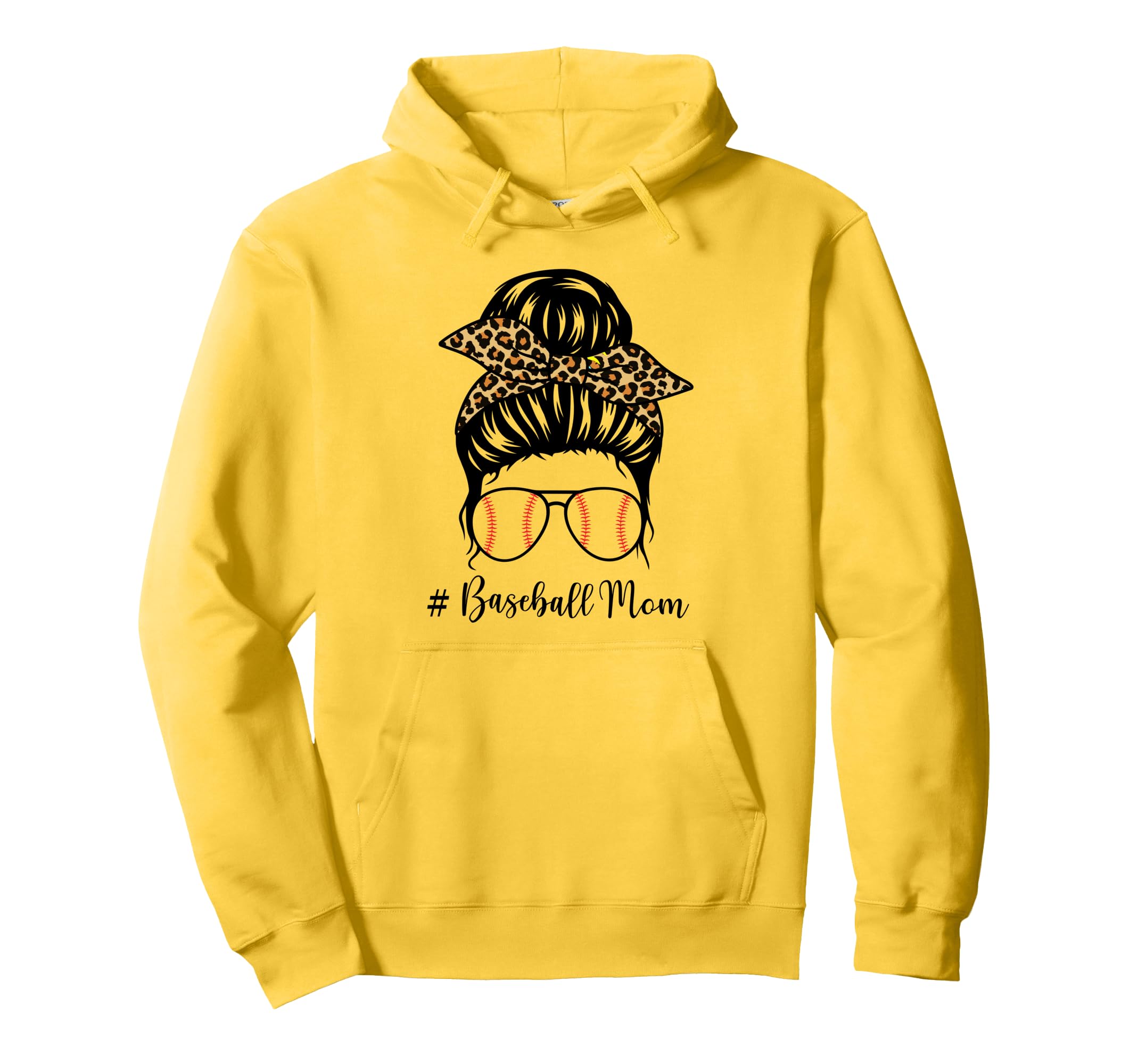 Baseball Mom Messy Bun Mom Softball Hoodie - Graphic Print for Adults - T-Shirt, Sweatshirt, Hoodie