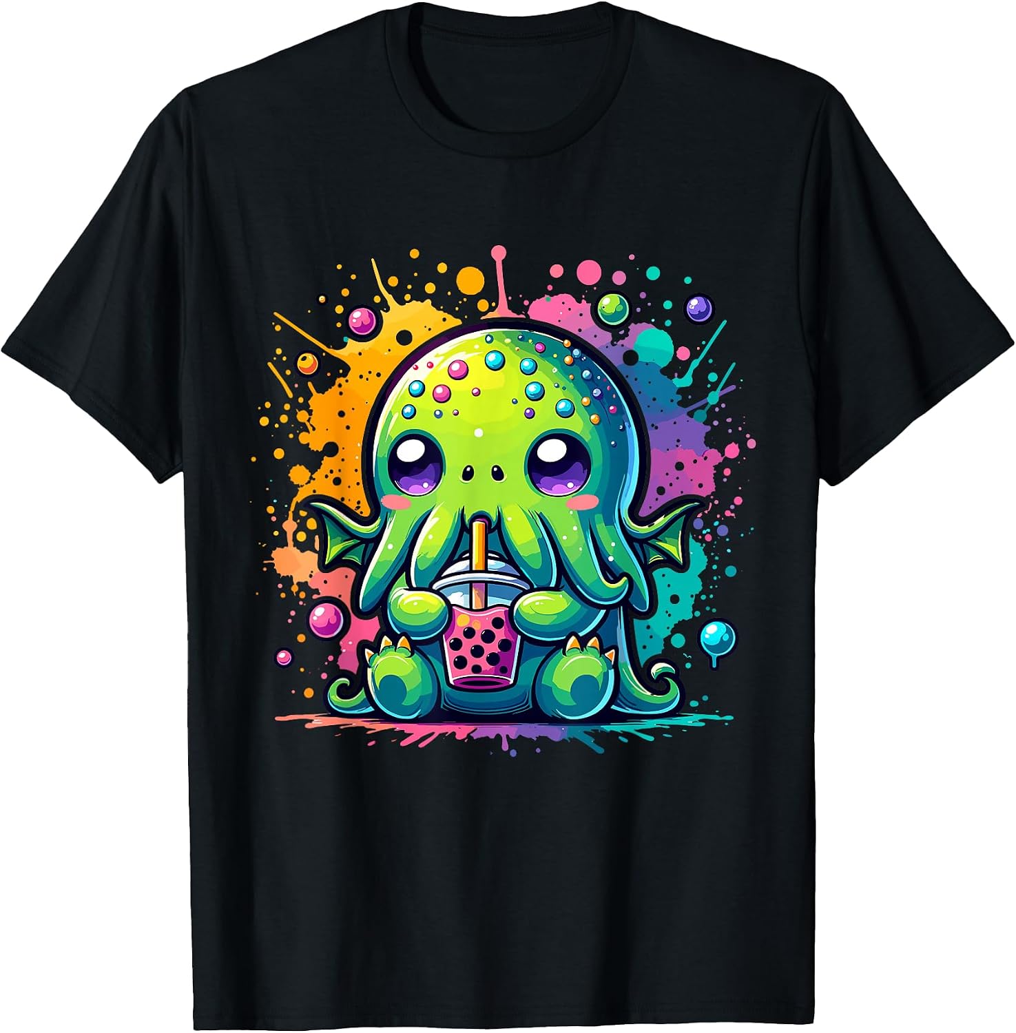 Kawaii Anime Cthulhu Bubble Tea Design - Adult & Kids T-Shirts, Sweatshirts & Hoodies apparel design preview 1