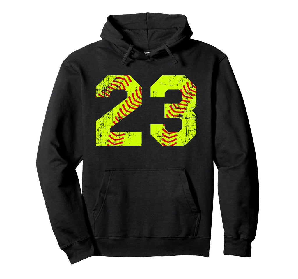 Softball 23 Jersey Number Hoodie - Fun Novelty Design for Adults - T-Shirt, Sweatshirt, Hoodie