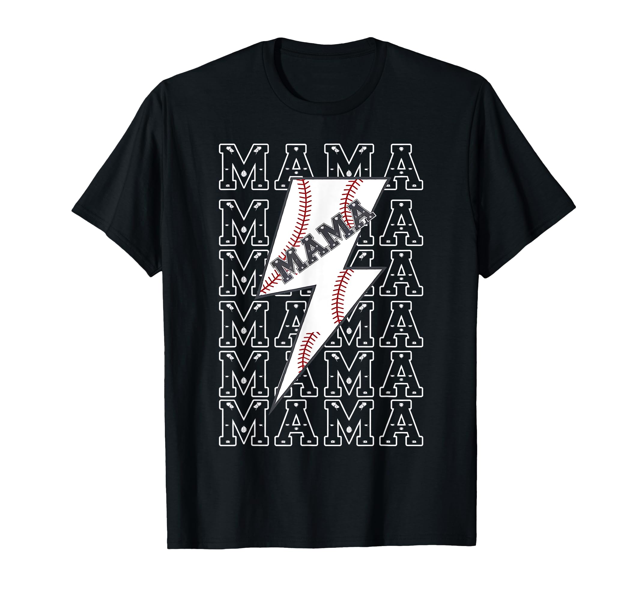 Mama Repeated Baseball Lightning Stitch T-Shirt - Unique Graphic Men Women - T-Shirt, Sweatshirt, Hoodie
