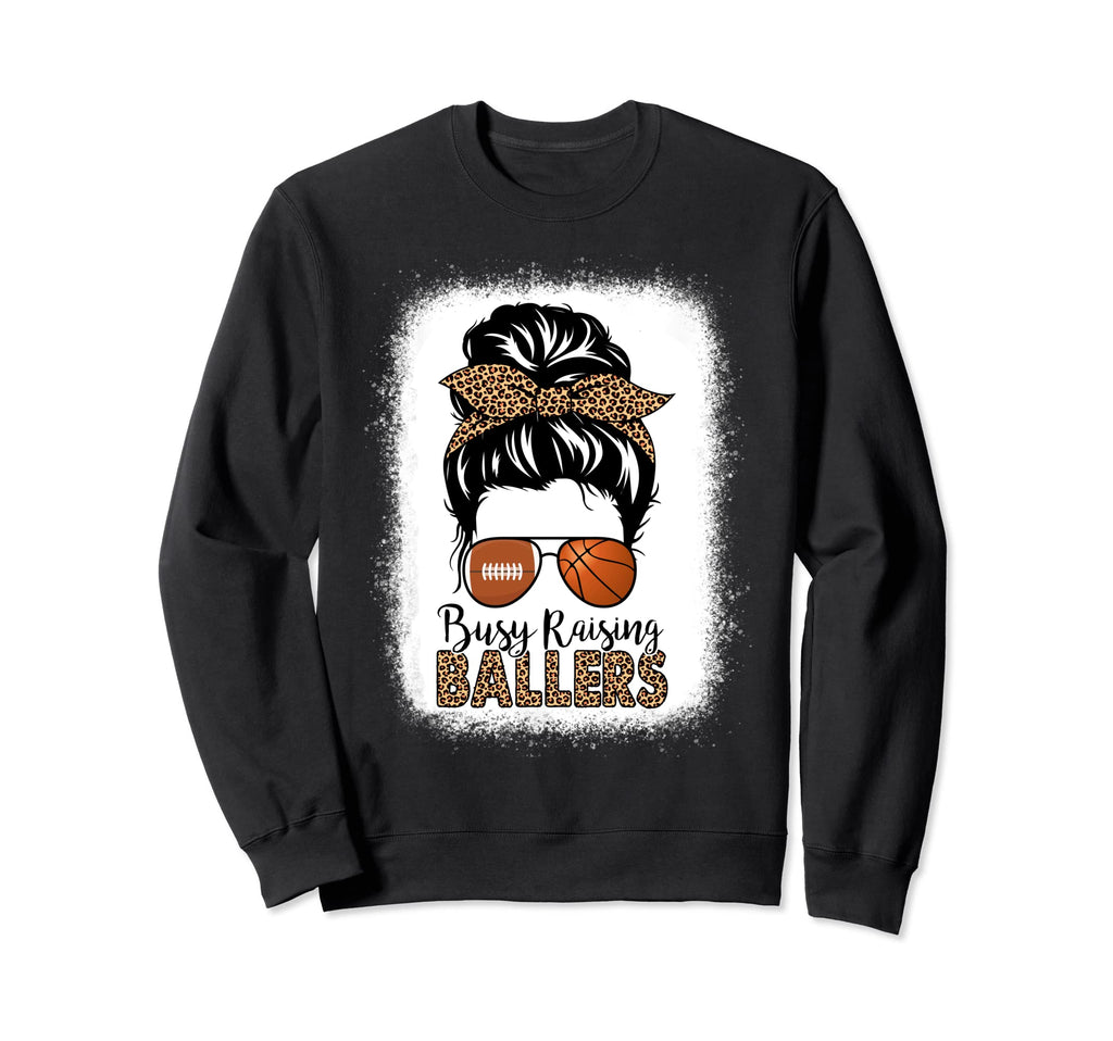 Football And Basketball Mom Messy Bun Sweatshirt - Minimalist Print Unisex - T-Shirt, Sweatshirt, Hoodie