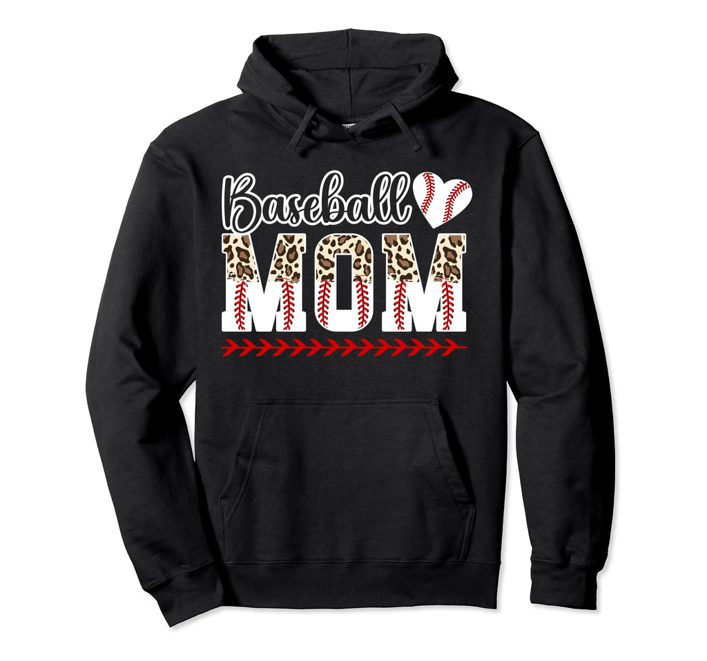 Baseball Mom Leopard Mom Baseball Player Hoodie - Graphic Print Men Women - T-Shirt, Sweatshirt, Hoodie