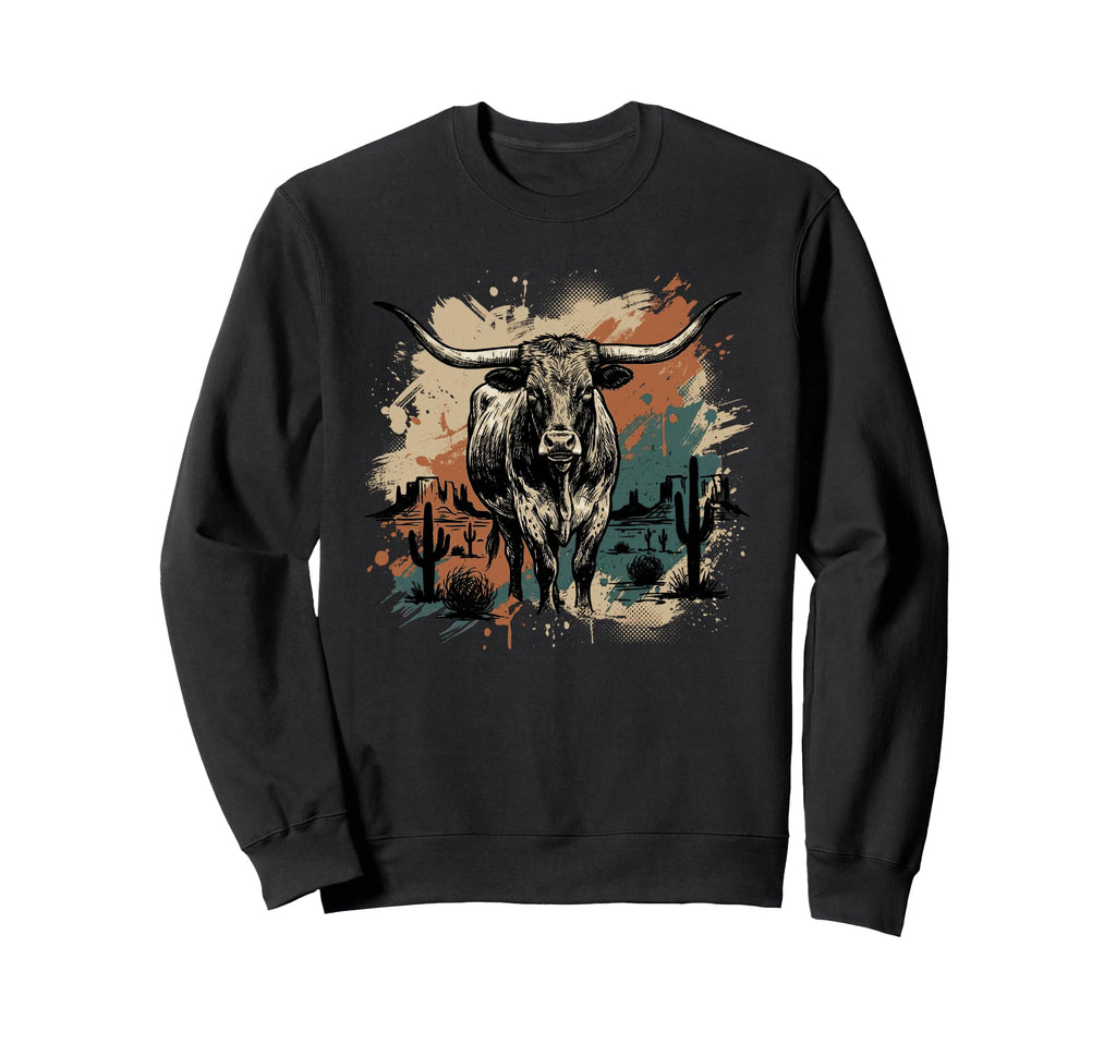 Western Longhorn Bull Cowboy Sweatshirt - Minimalist Print for Adults - T-Shirt, Sweatshirt, Hoodie