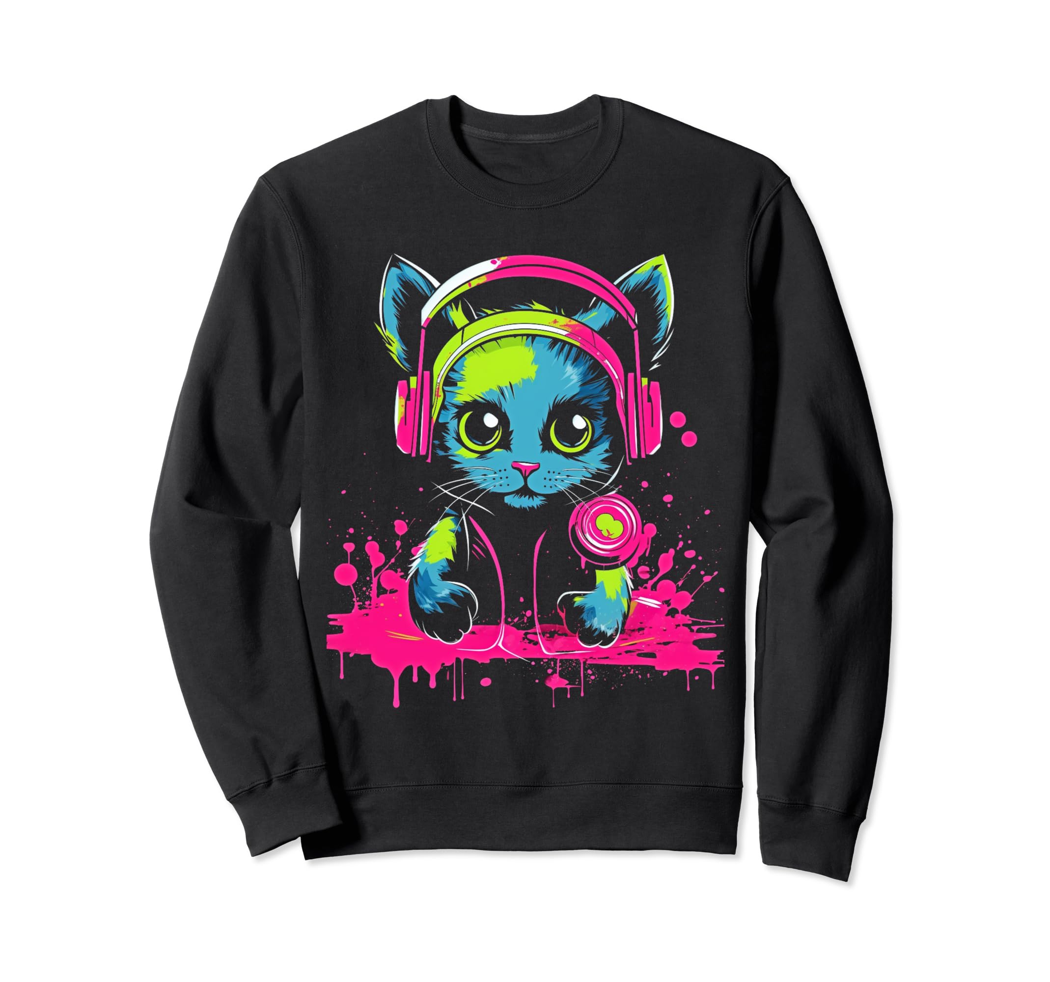 Kawaii Cat Dj Japanese Edm Y2K Sweatshirt - Streetwear Style Unisex - T-Shirt, Sweatshirt, Hoodie