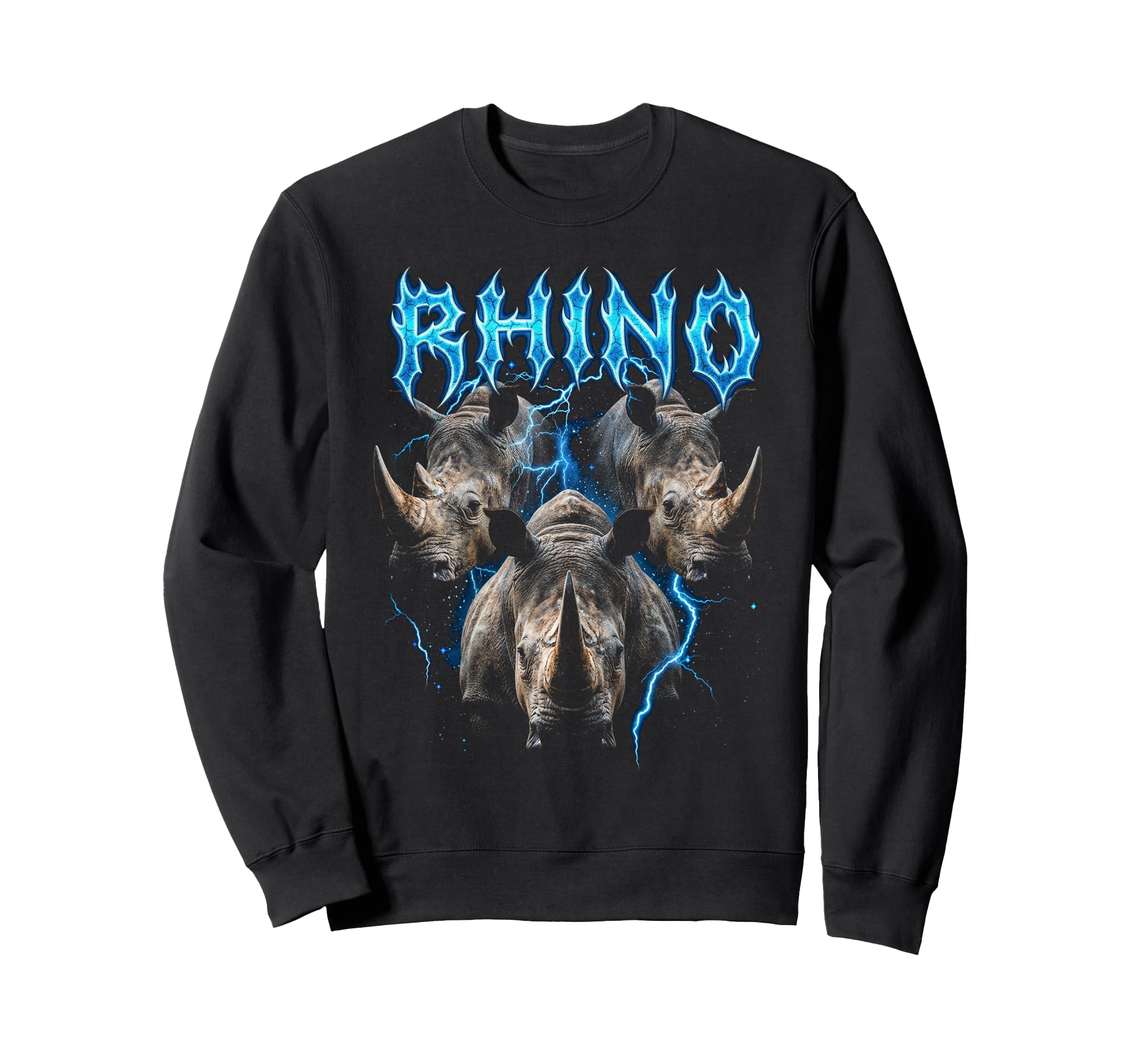 Rhino 90S Heavy Metal Rhinoceros Animal Sweatshirt - Unique Graphic Unisex - T-Shirt, Sweatshirt, Hoodie