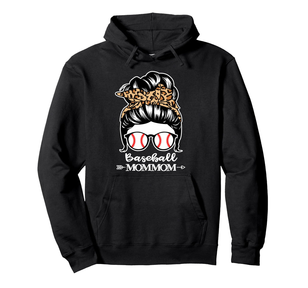 Baseball Mommom Messy Bun Hair Funny Hoodie - Novelty Apparel Men Women - T-Shirt, Sweatshirt, Hoodie