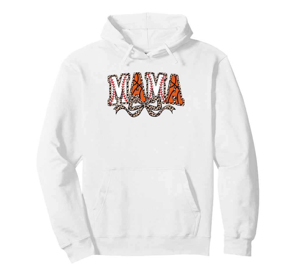 Leopard Baseball Basketball Mama Bow Hoodie - Minimalist Print for Adults - T-Shirt, Sweatshirt, Hoodie