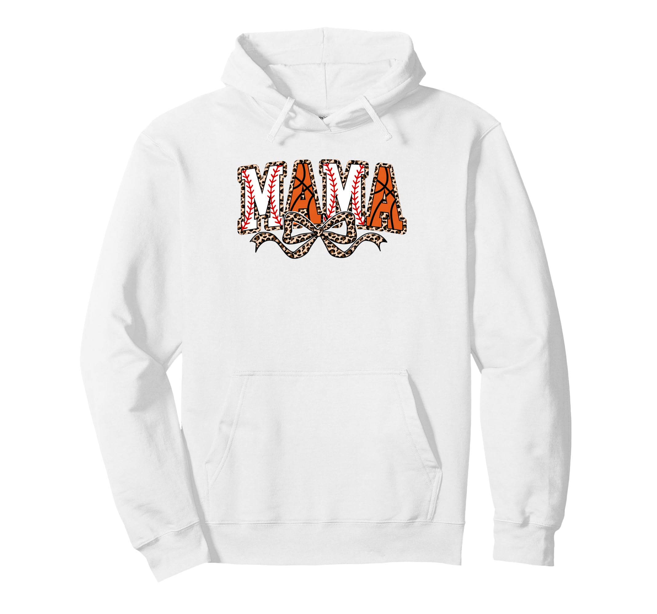 Leopard Baseball Basketball Mama Bow Hoodie - Minimalist Print for Adults - T-Shirt, Sweatshirt, Hoodie