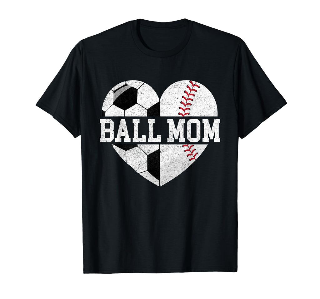 Ball Mom Heart Funny Baseball Soccer Mom T-Shirt - Graphic Print Unisex - T-Shirt, Sweatshirt, Hoodie