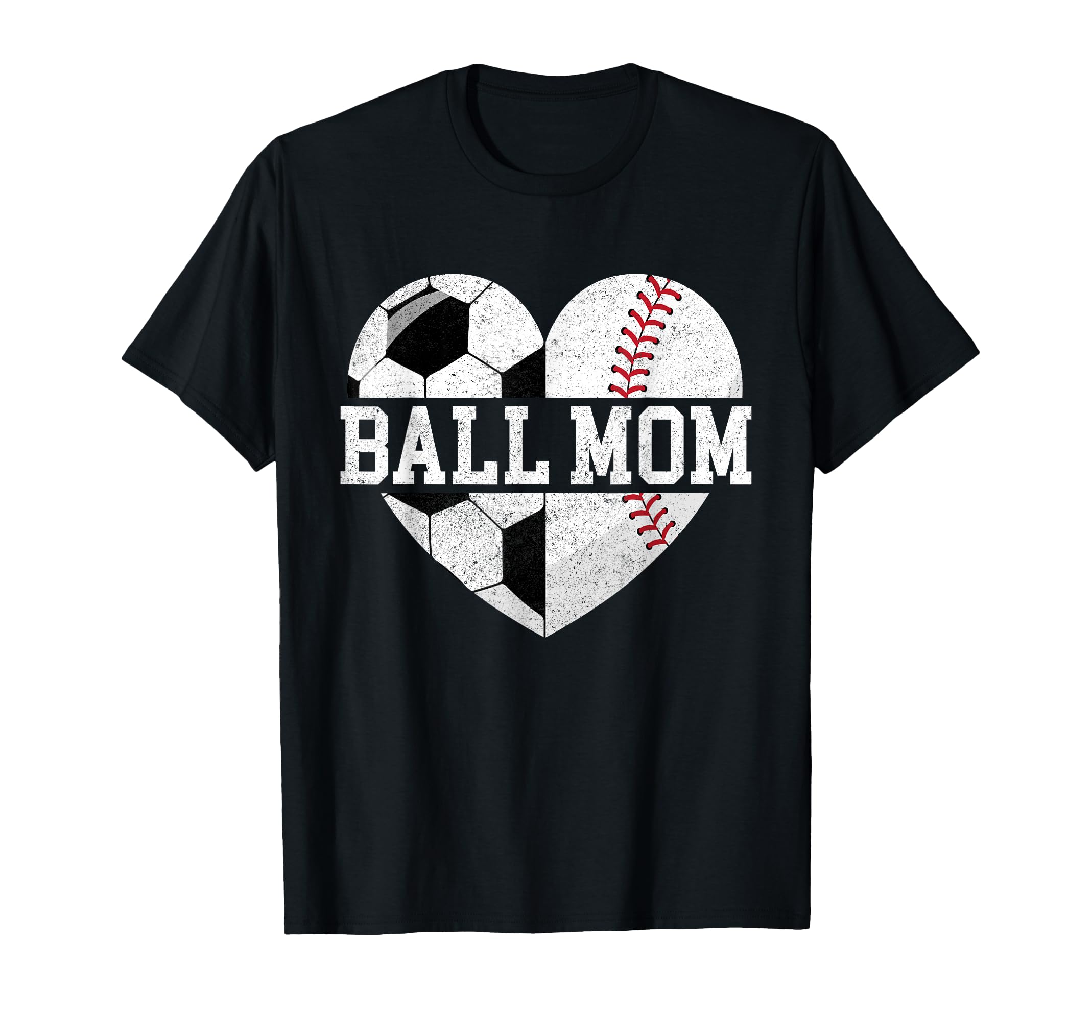 Ball Mom Heart Funny Baseball Soccer Mom T-Shirt - Graphic Print Unisex - T-Shirt, Sweatshirt, Hoodie