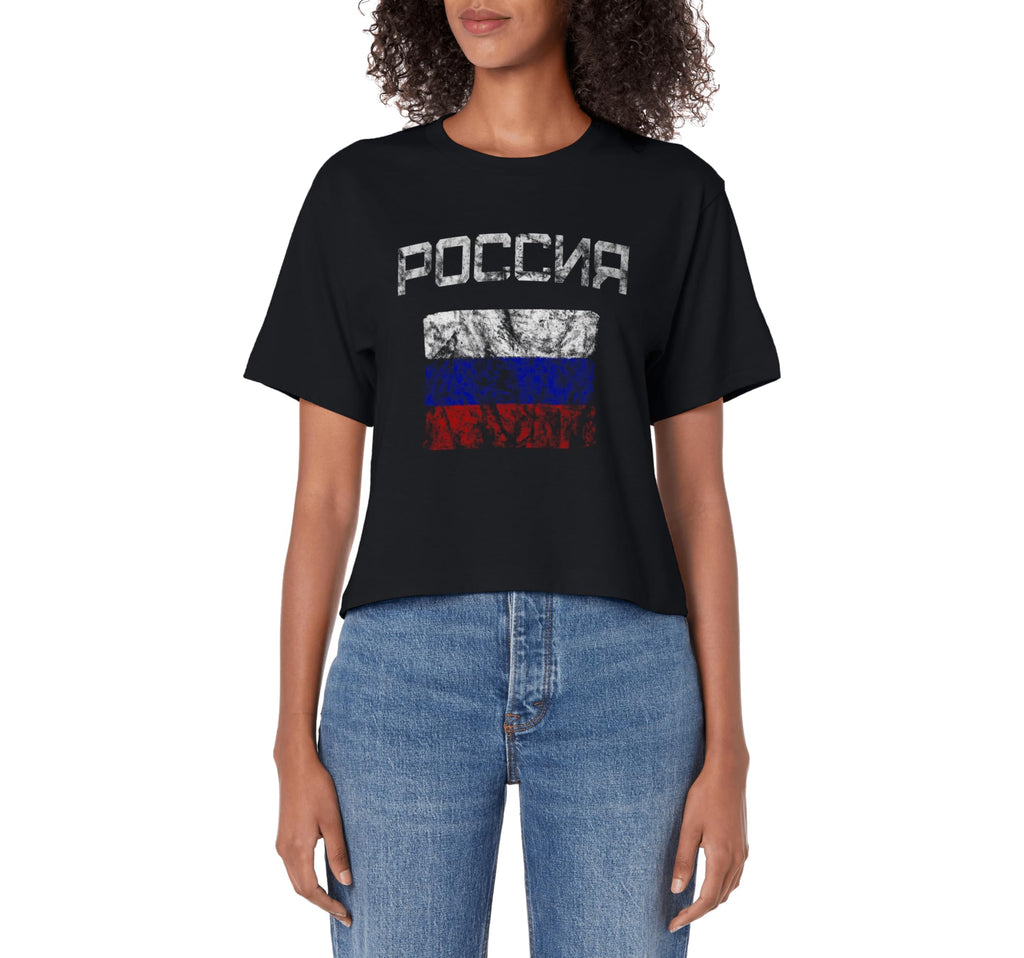 Russia Russian Flag Comfort Colors Crop Hoodie - Trendy Graphic for Adults - T-Shirt, Sweatshirt, Hoodie