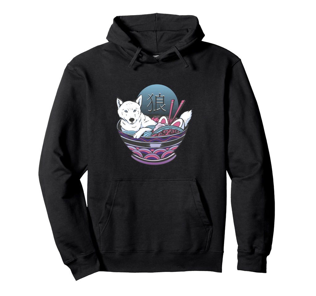 Anime Wolf Ramen Bowl Japanese Kawaii Hoodie - Minimalist Print Unisex - T-Shirt, Sweatshirt, Hoodie