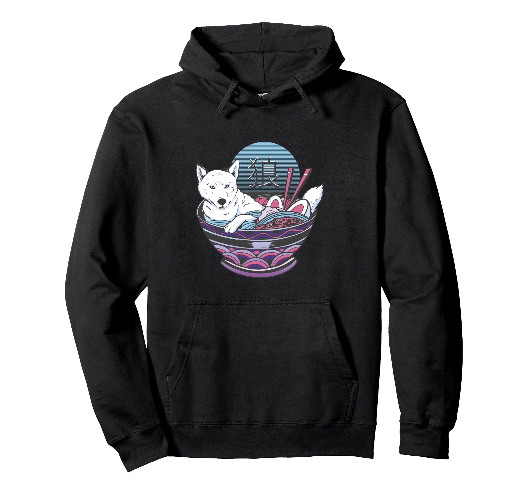 Anime Wolf Ramen Bowl Japanese Kawaii Hoodie - Minimalist Print Unisex - T-Shirt, Sweatshirt, Hoodie