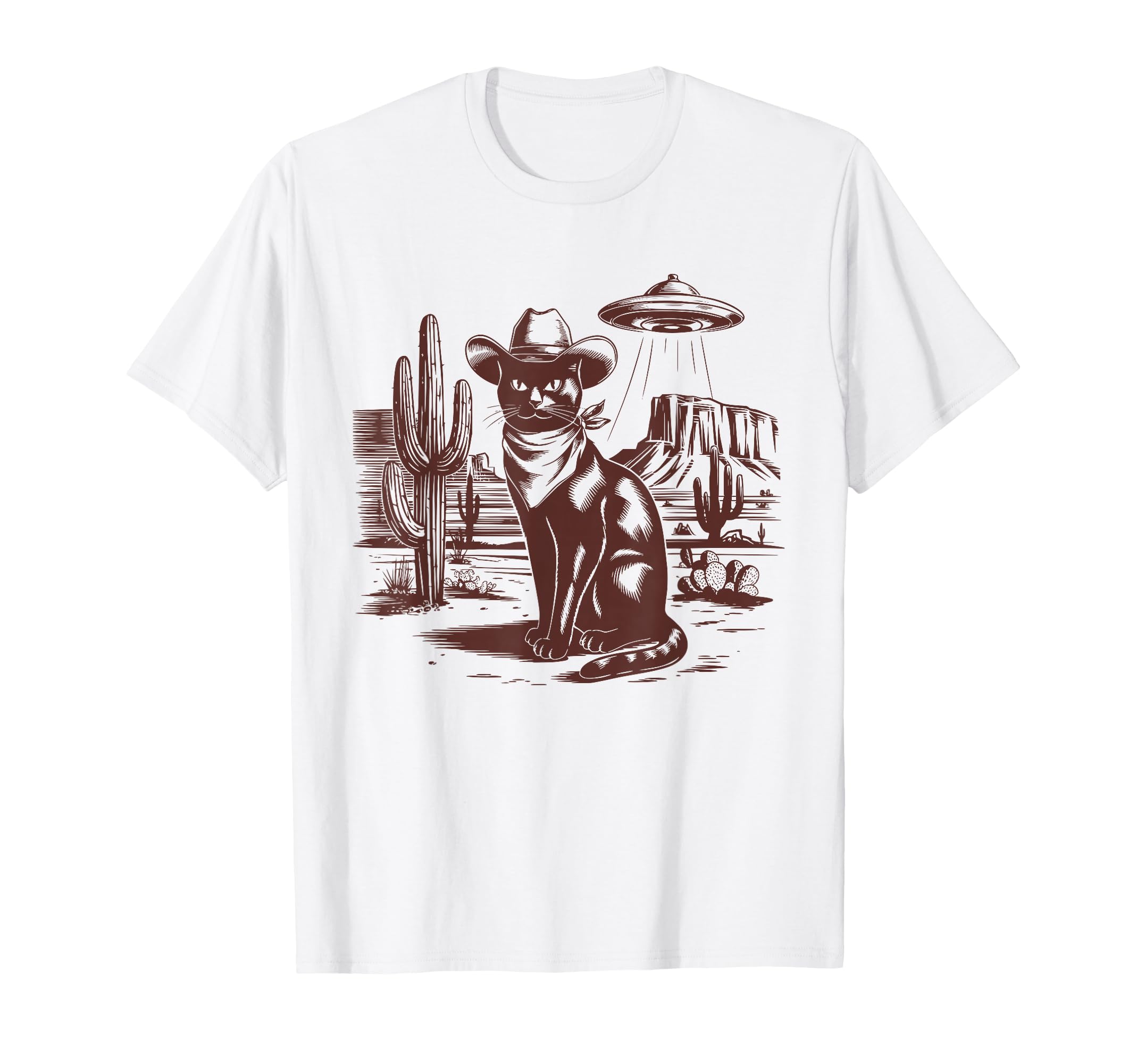 Black Cat Ufo Western Alien 90S Cowboy T-Shirt - Streetwear Style Unisex - T-Shirt, Sweatshirt, Hoodie