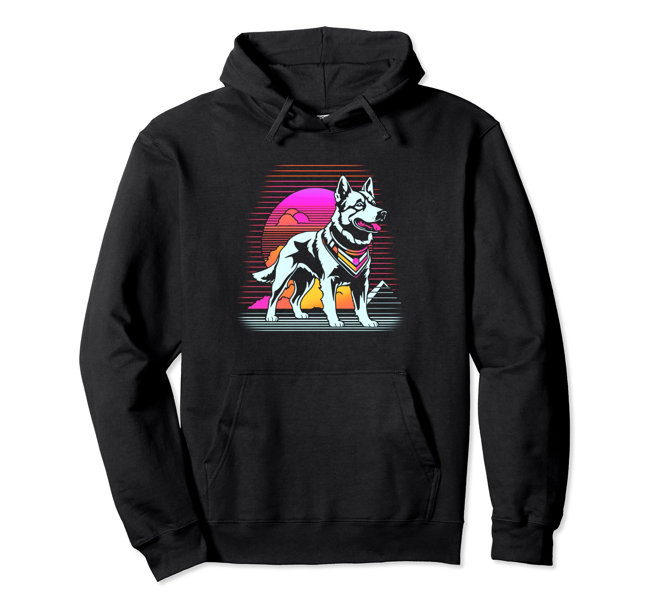 Sunset Vaporwave Aesthetic Dog Hoodie - Graphic Print for Adults - T-Shirt, Sweatshirt, Hoodie