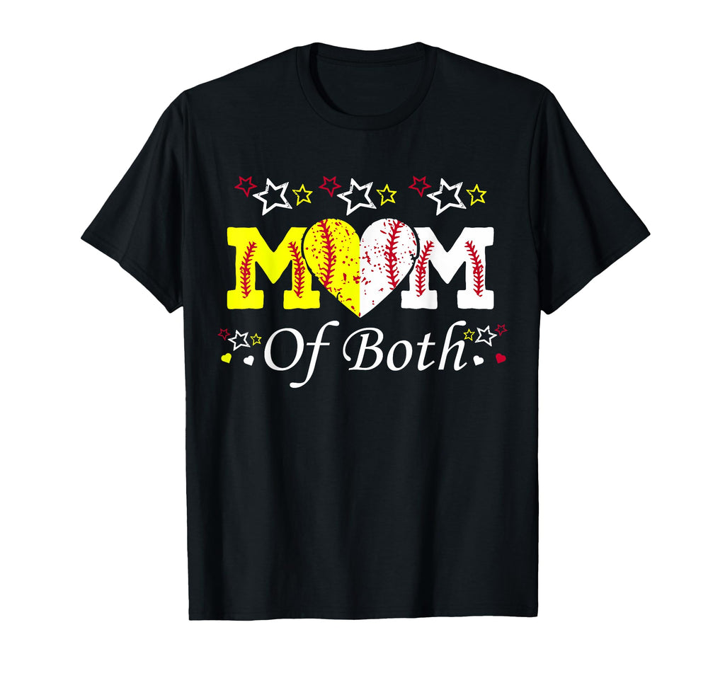 Mom Both Softball Baseball Heart T-Shirt - Casual Everyday Wear for Adults - T-Shirt, Sweatshirt, Hoodie