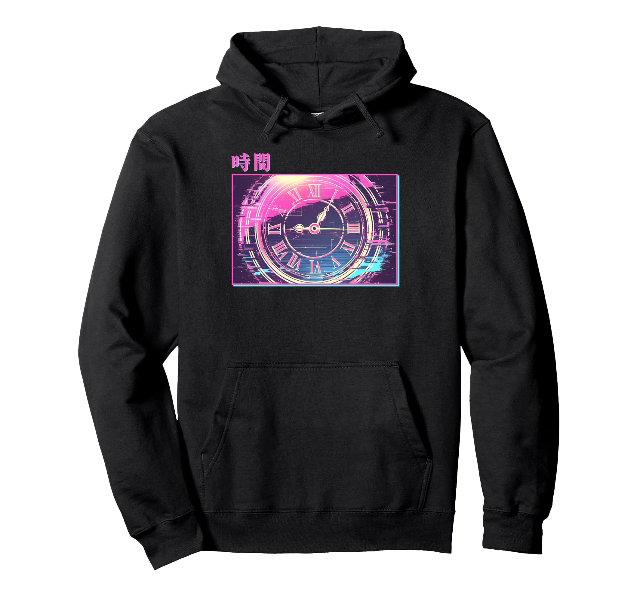 Time Clock 80S Glitch Vaporwave Aesthetic Hoodie - Unique Graphic Unisex - T-Shirt, Sweatshirt, Hoodie